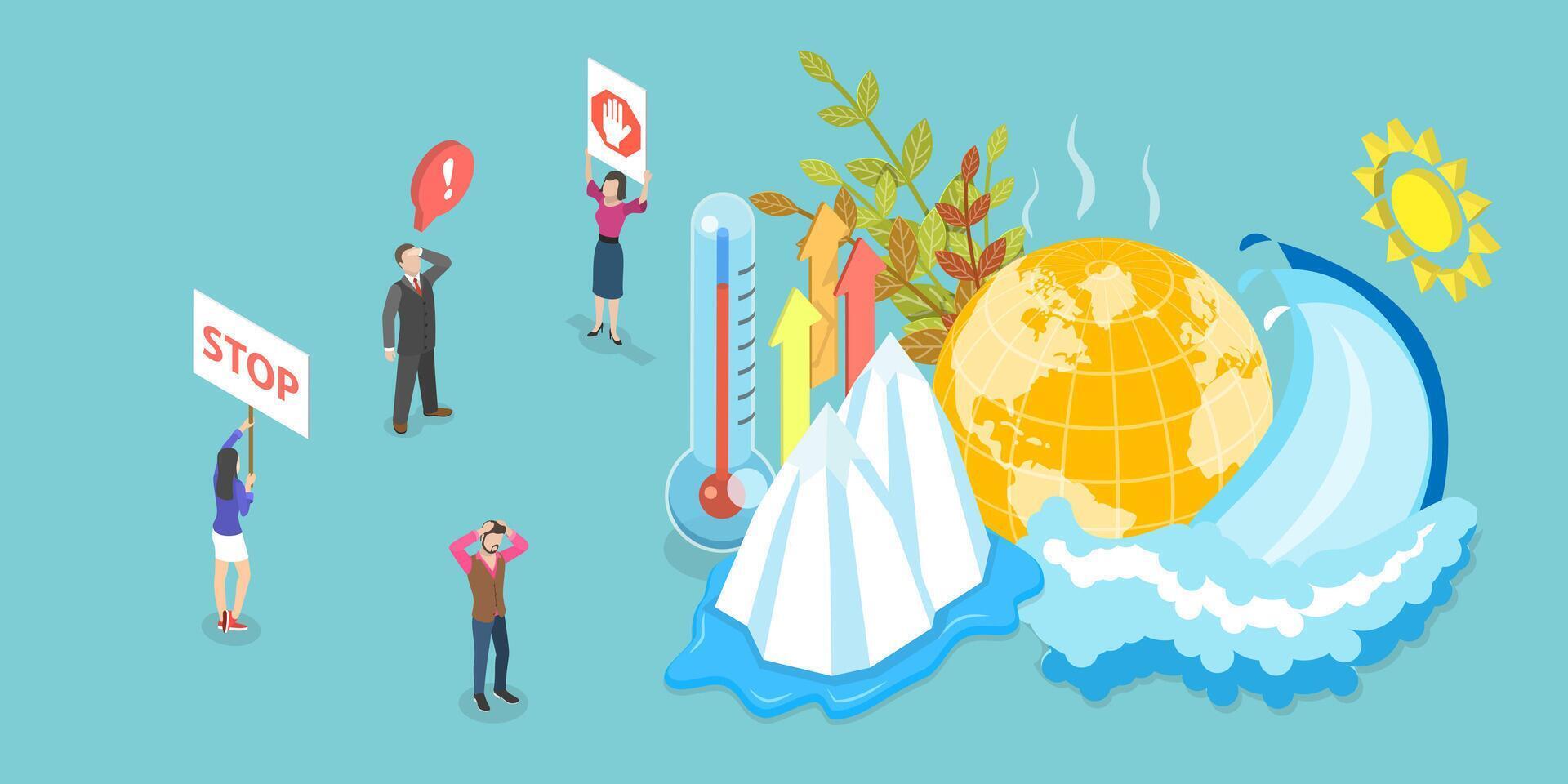 3D Isometric Flat Conceptual Illustration of Climate Change vector