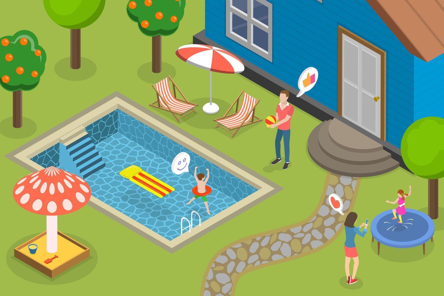 3D Isometric Flat Conceptual Illustration of Outdoor Activities vector