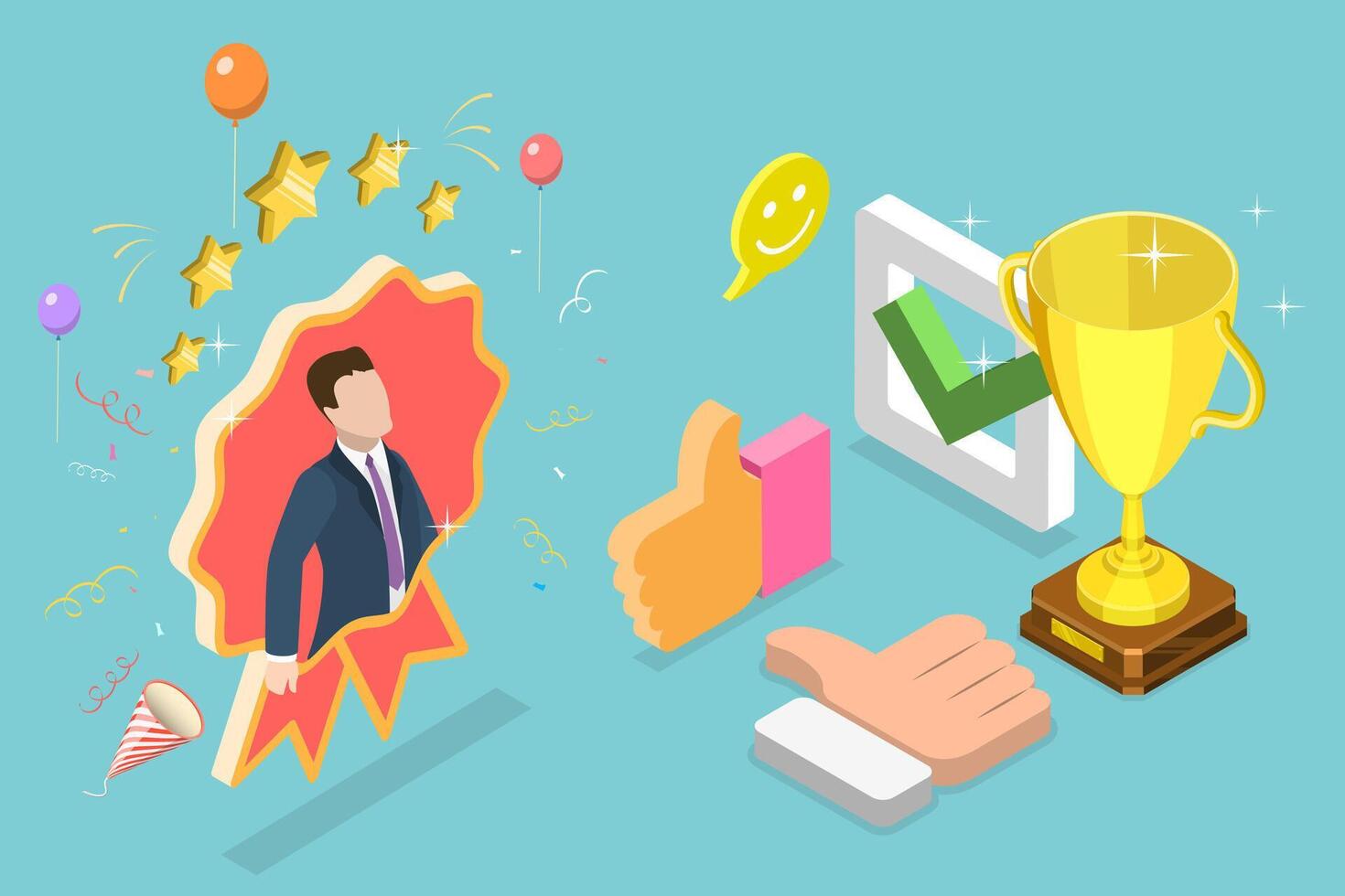 3D Isometric Flat Conceptual Illustration of Employee Recognition Award. vector