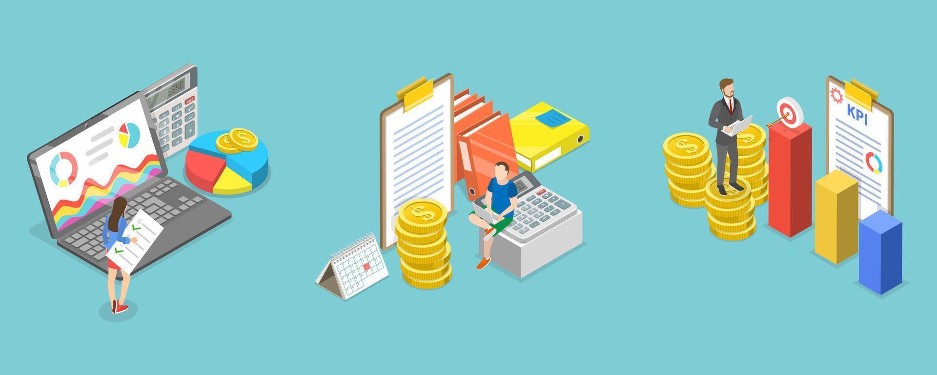 .3D Isometric Flat Conceptual Illustration of Budget And Financial Planning. vector