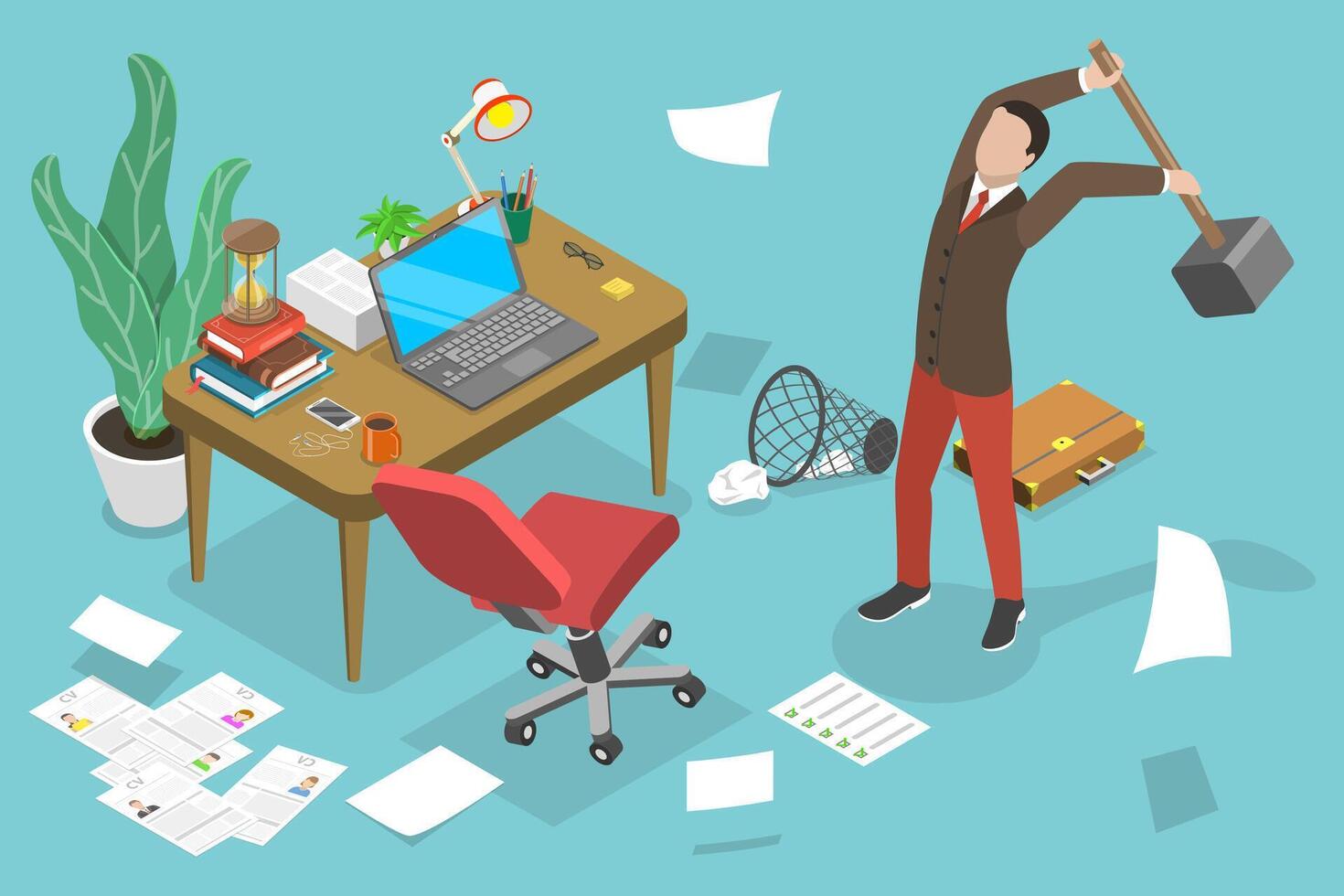 3D Isometric Flat Conceptual Illustration of Angry Office Worker vector
