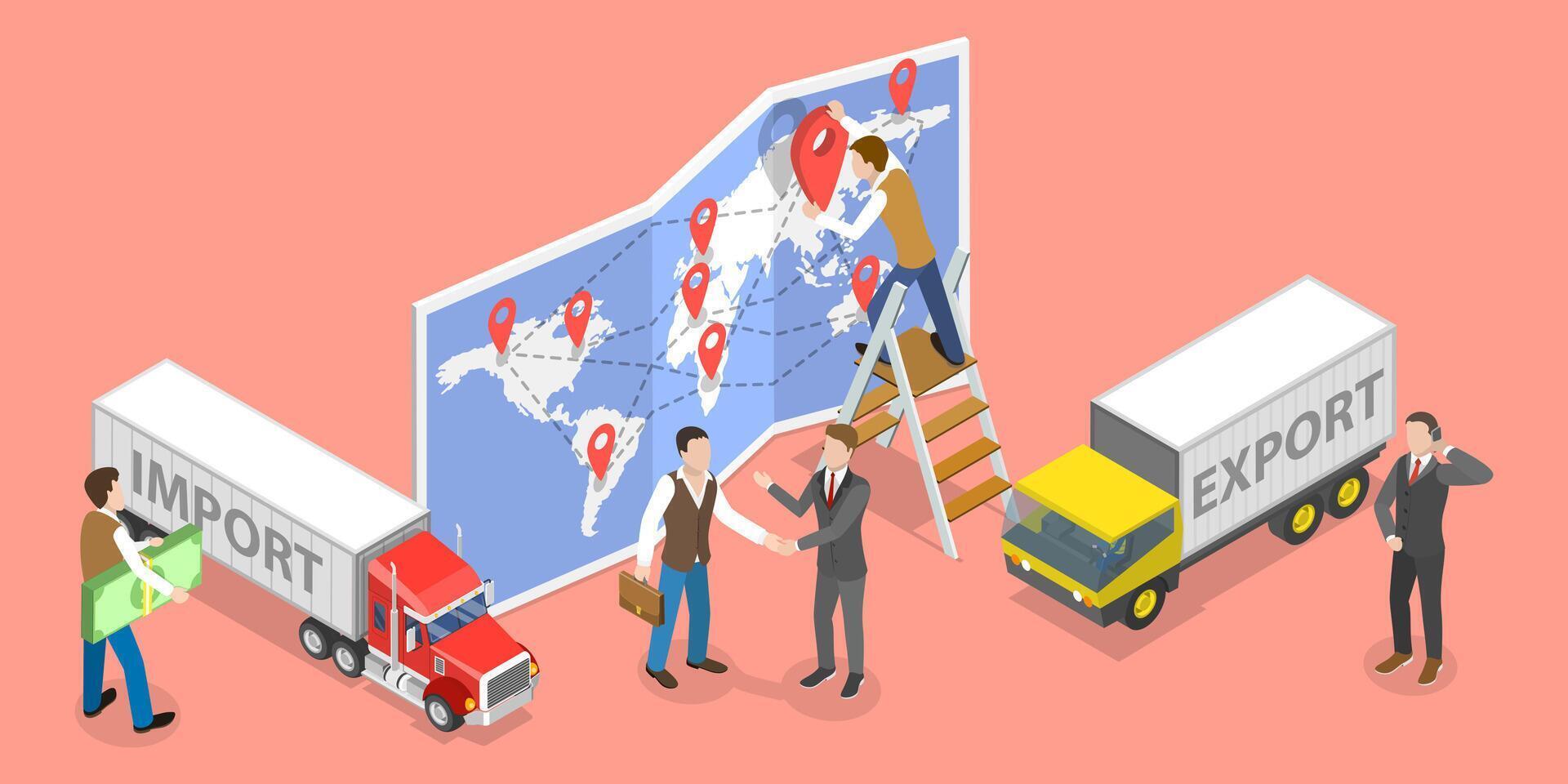 3D Isometric Flat Conceptual Illustration of Supply Chain Management. vector