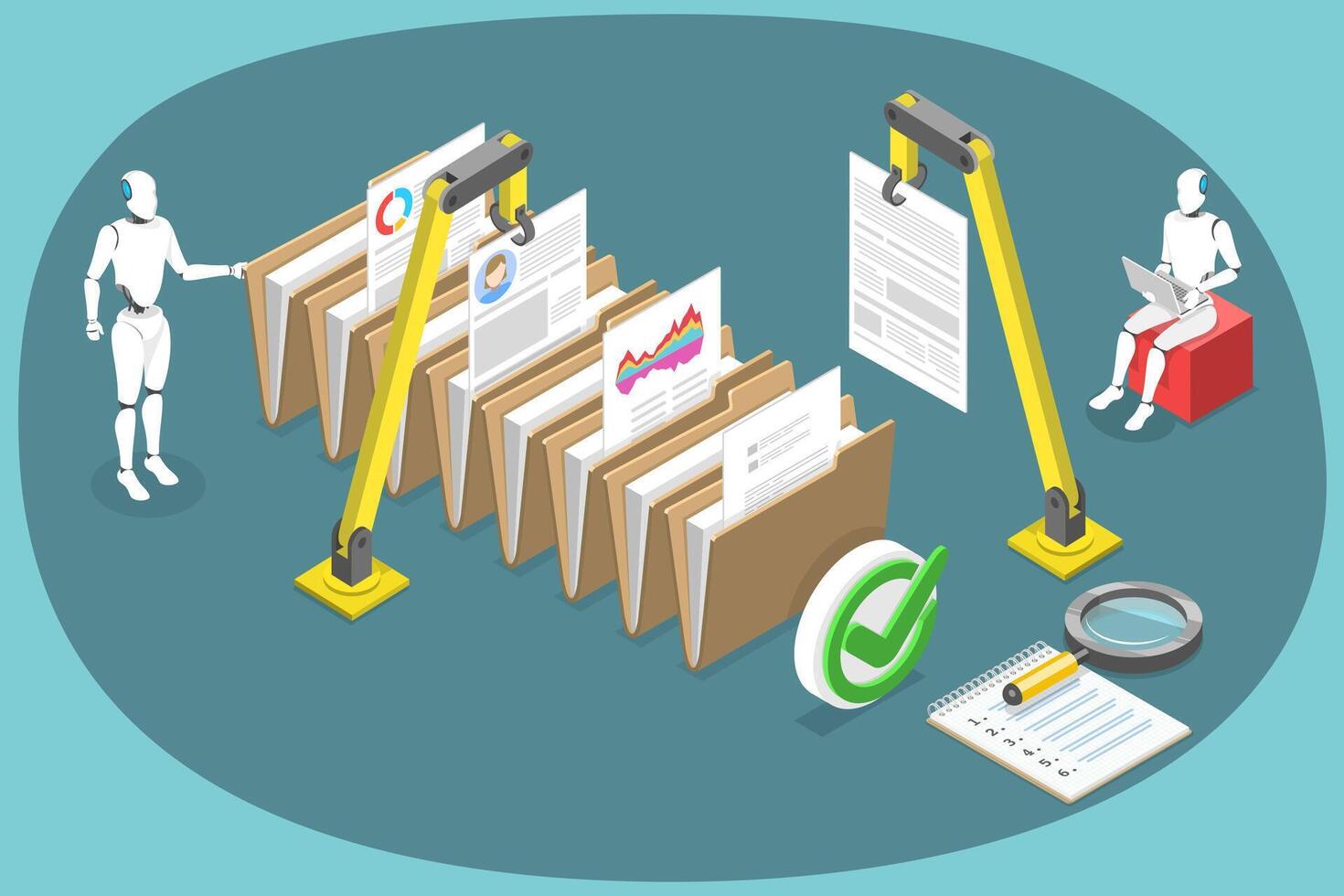 3D Isometric Flat Conceptual Illustration of Data Extraction With RPA vector
