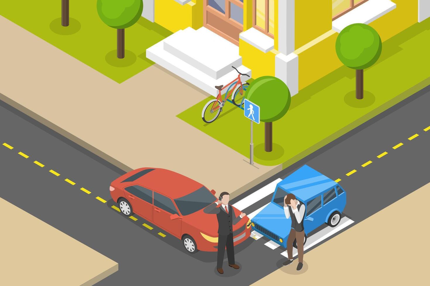 3D Isometric Flat Conceptual Illustration of Car Road Accident vector