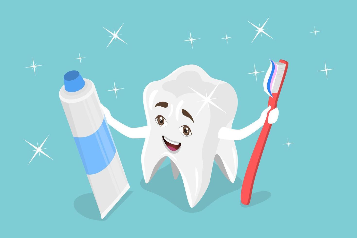 3D Isometric Flat Conceptual Illustration of Happy Smiling Tooth vector
