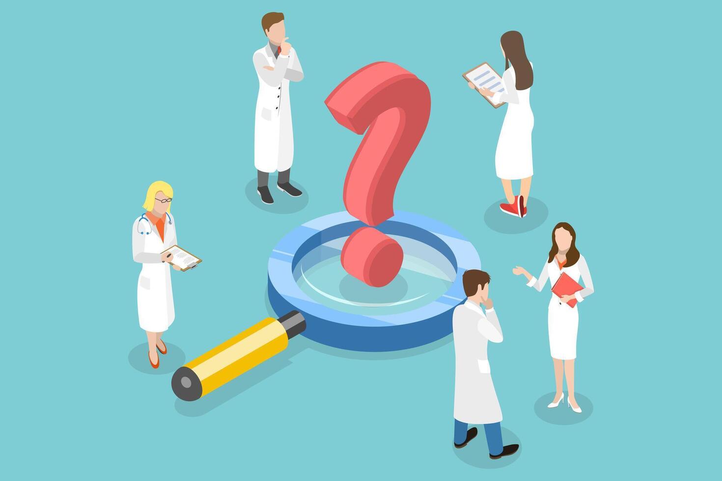 3D Isometric Flat Conceptual Illustration of Thinking Doctors vector