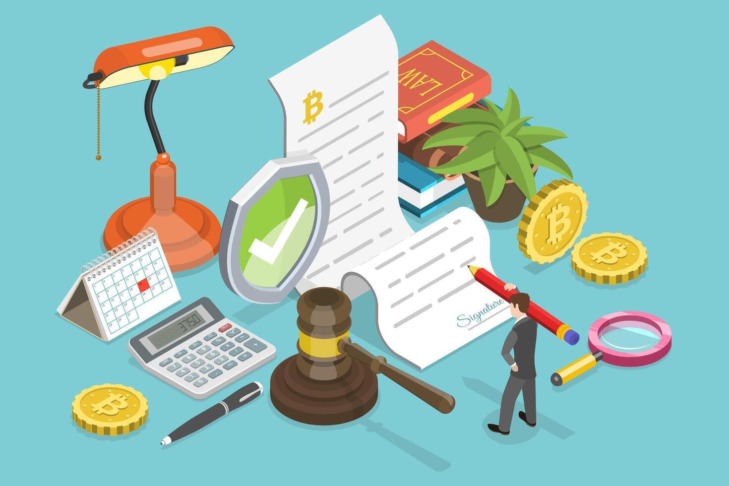 3D Isometric Flat Conceptual Illustration of Crypto Regulation vector