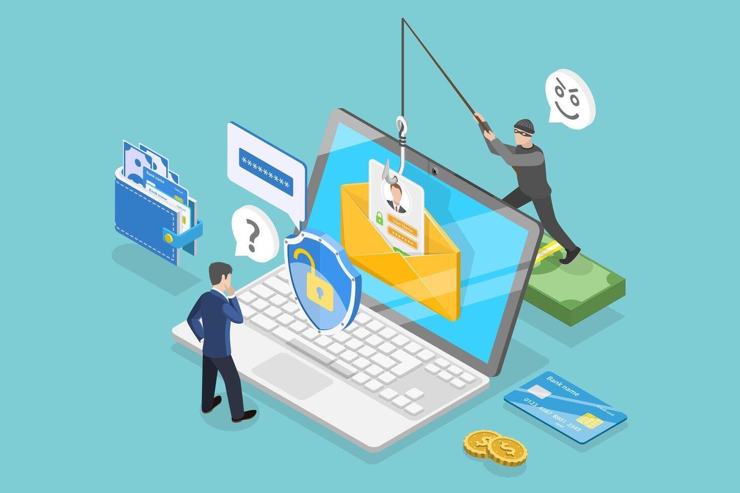 3D Isometric Flat Conceptual Illustration of Internet Phishing vector
