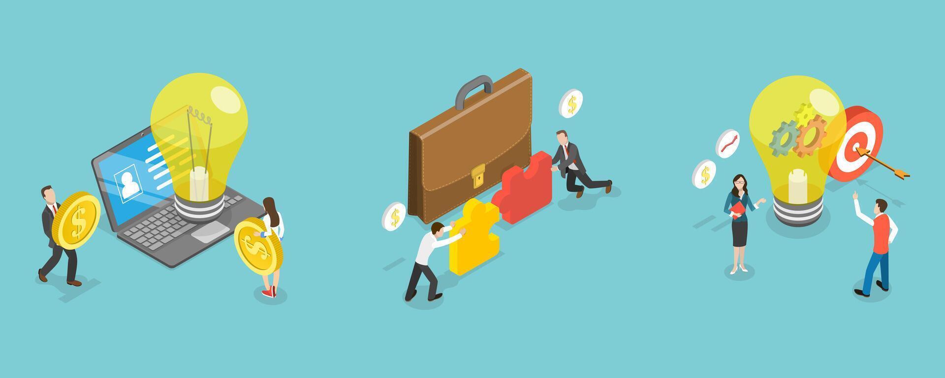 3D Isometric Flat Conceptual Illustration of Teamwork And Collaboration vector