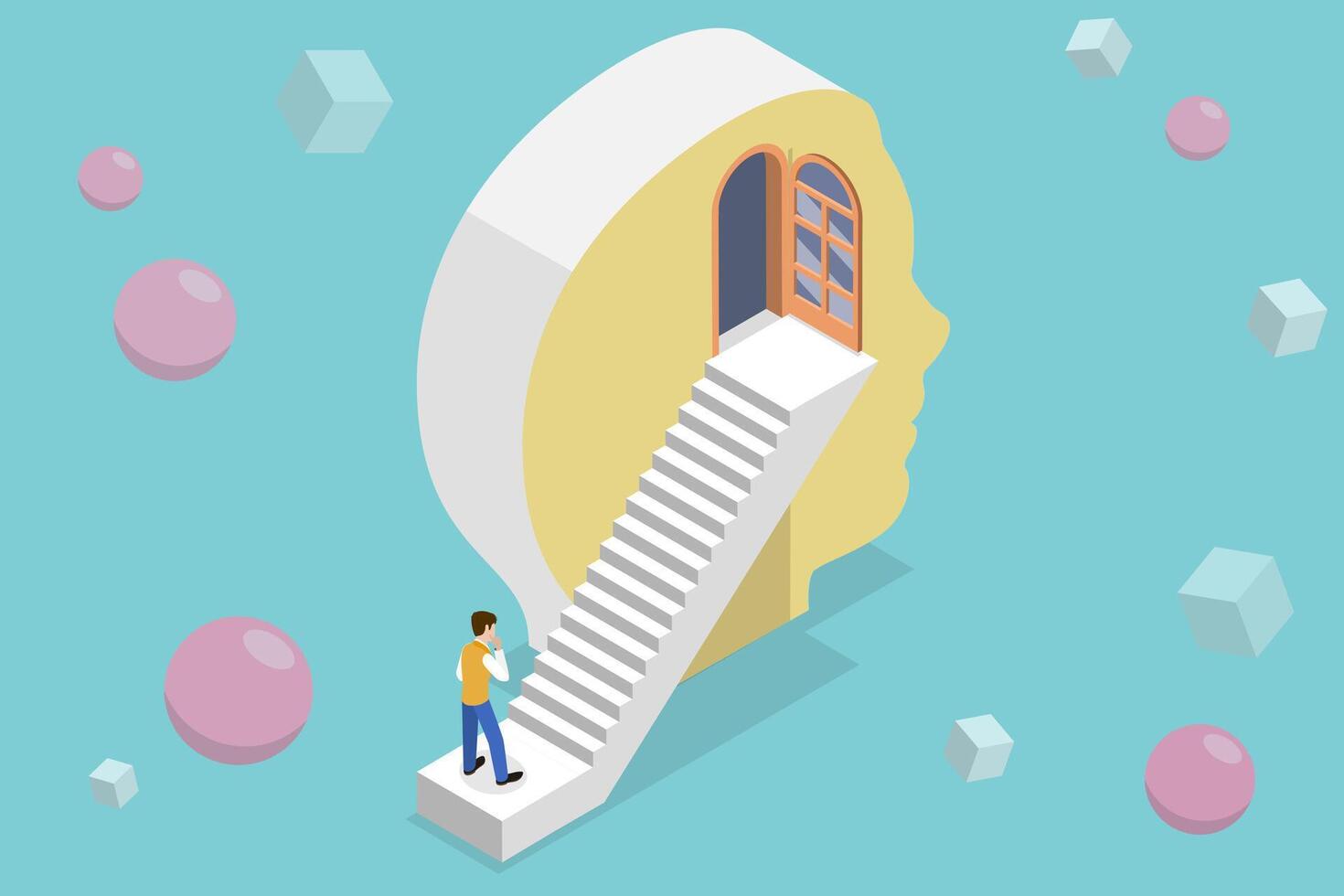 3D Isometric Flat Conceptual Illustration of Psychology vector