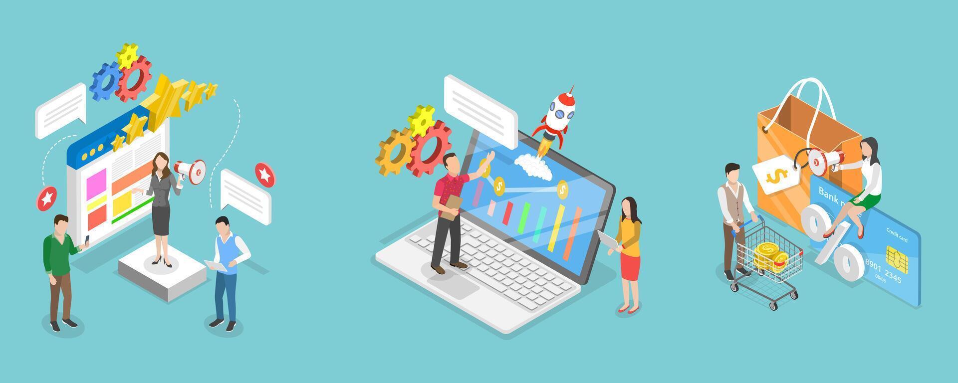 3D Isometric Flat Conceptual Illustration of Customer Engagement vector