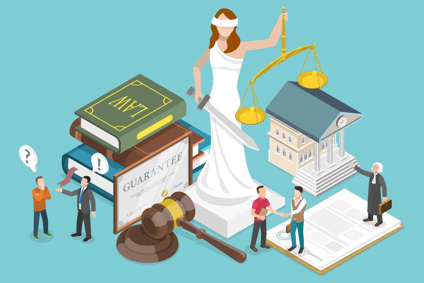 3D Isometric Flat Conceptual Illustration of Law And Justice. vector