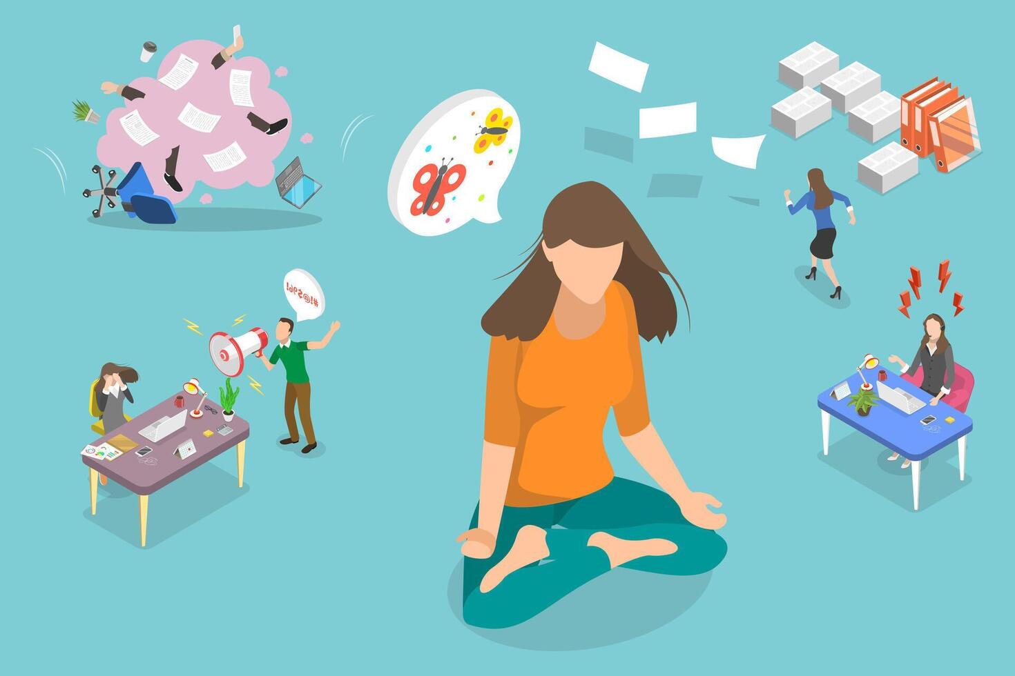 3D Isometric Flat Conceptual Illustration of Work-life Balance And Wellbeing vector