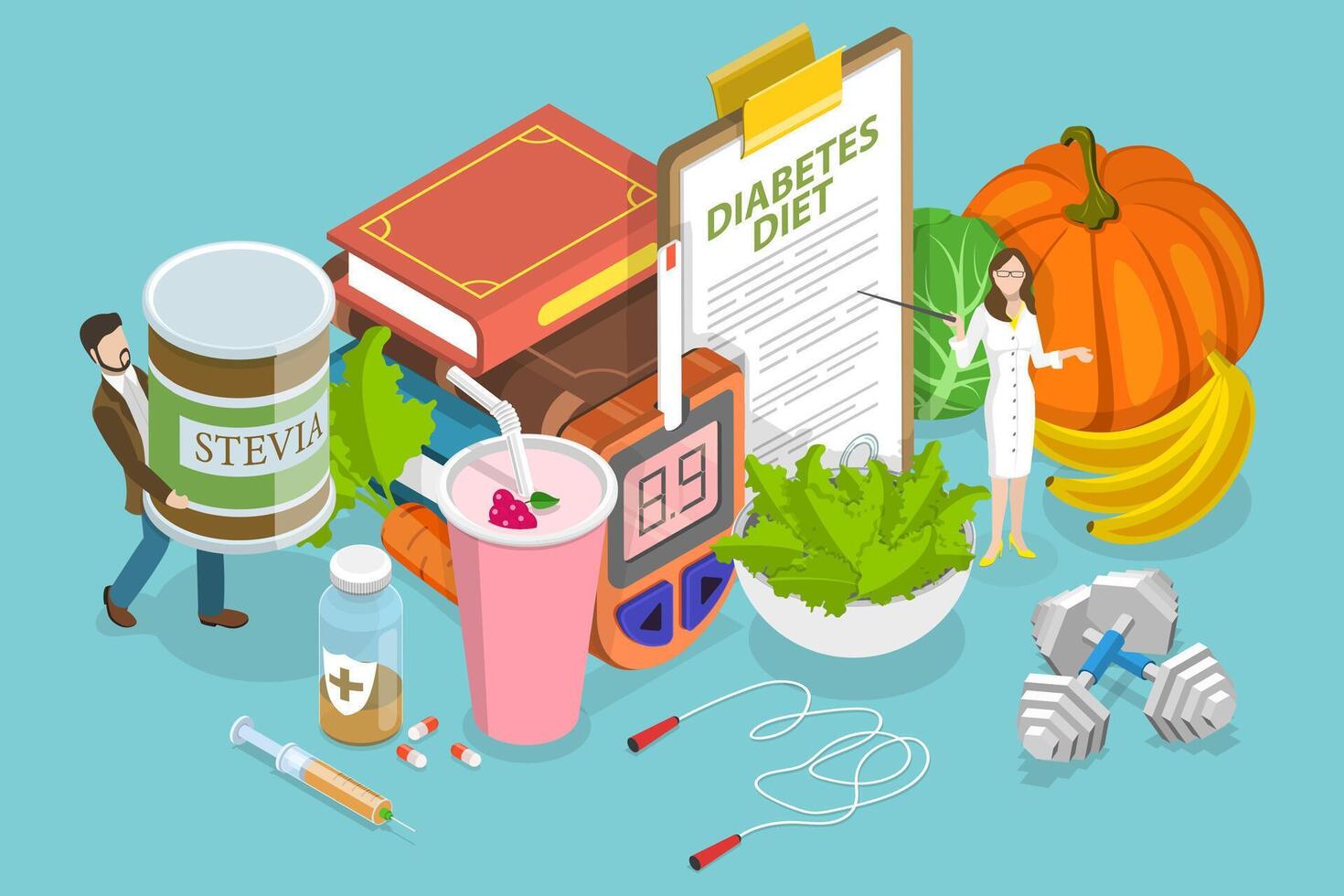 3D Isometric Flat Conceptual Illustration of Diabetes Diet vector