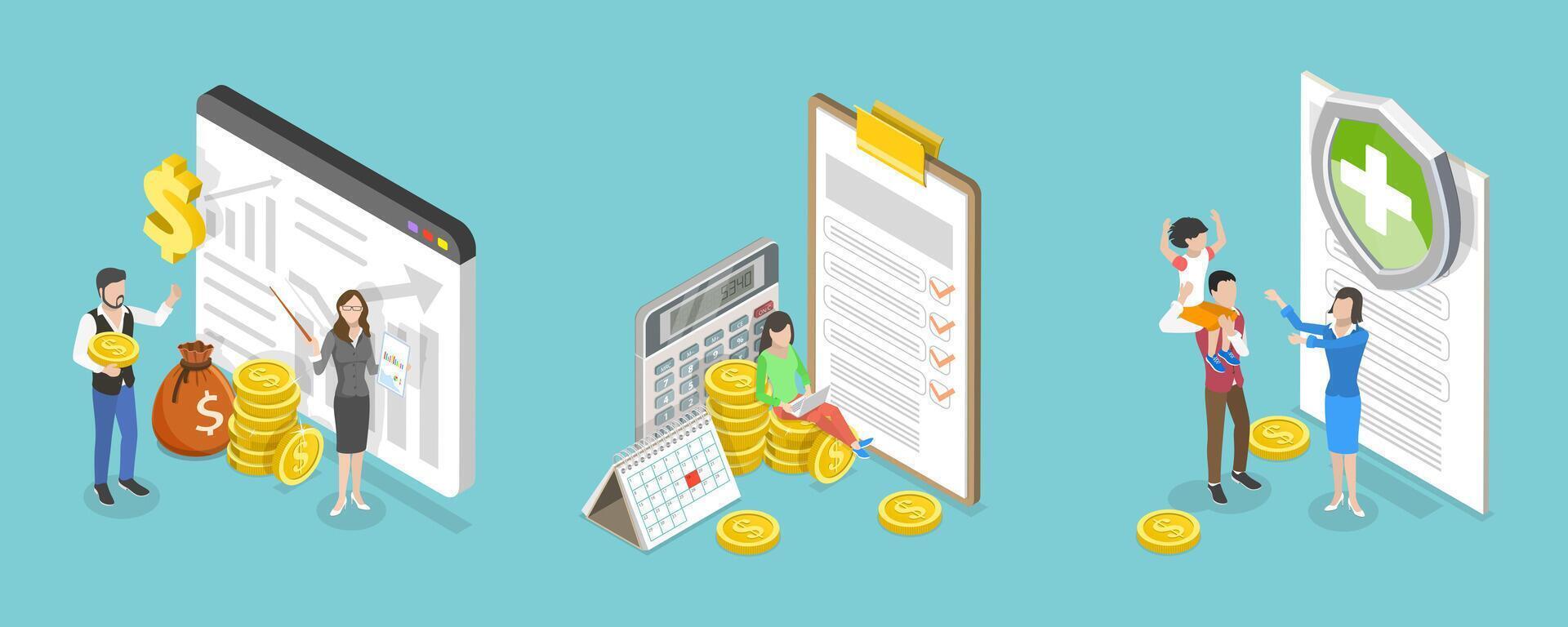 3D Isometric Flat Conceptual Illustration of Budgeting And Financial Planning vector
