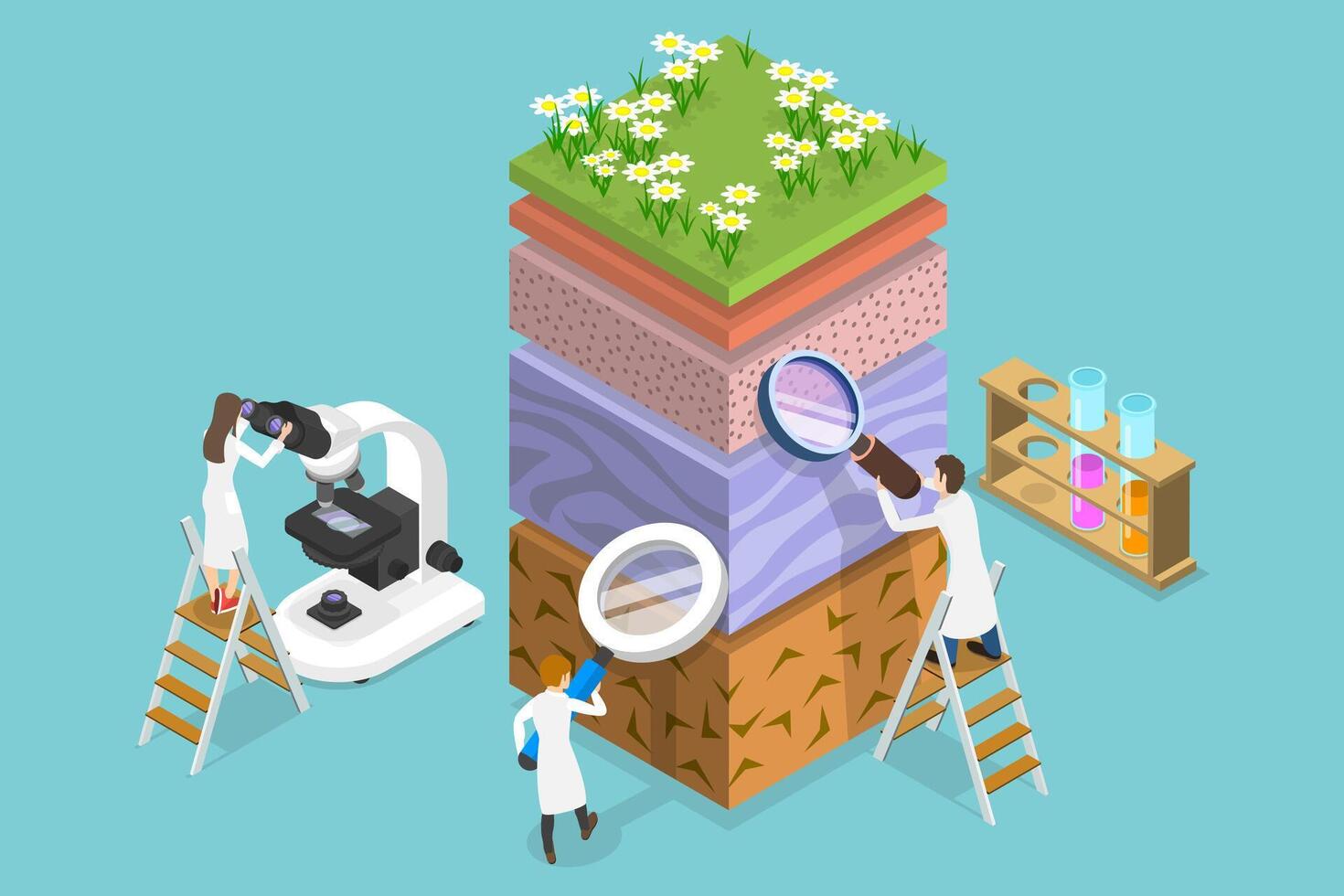 3D Isometric Flat Conceptual Illustration of Soil Testing vector