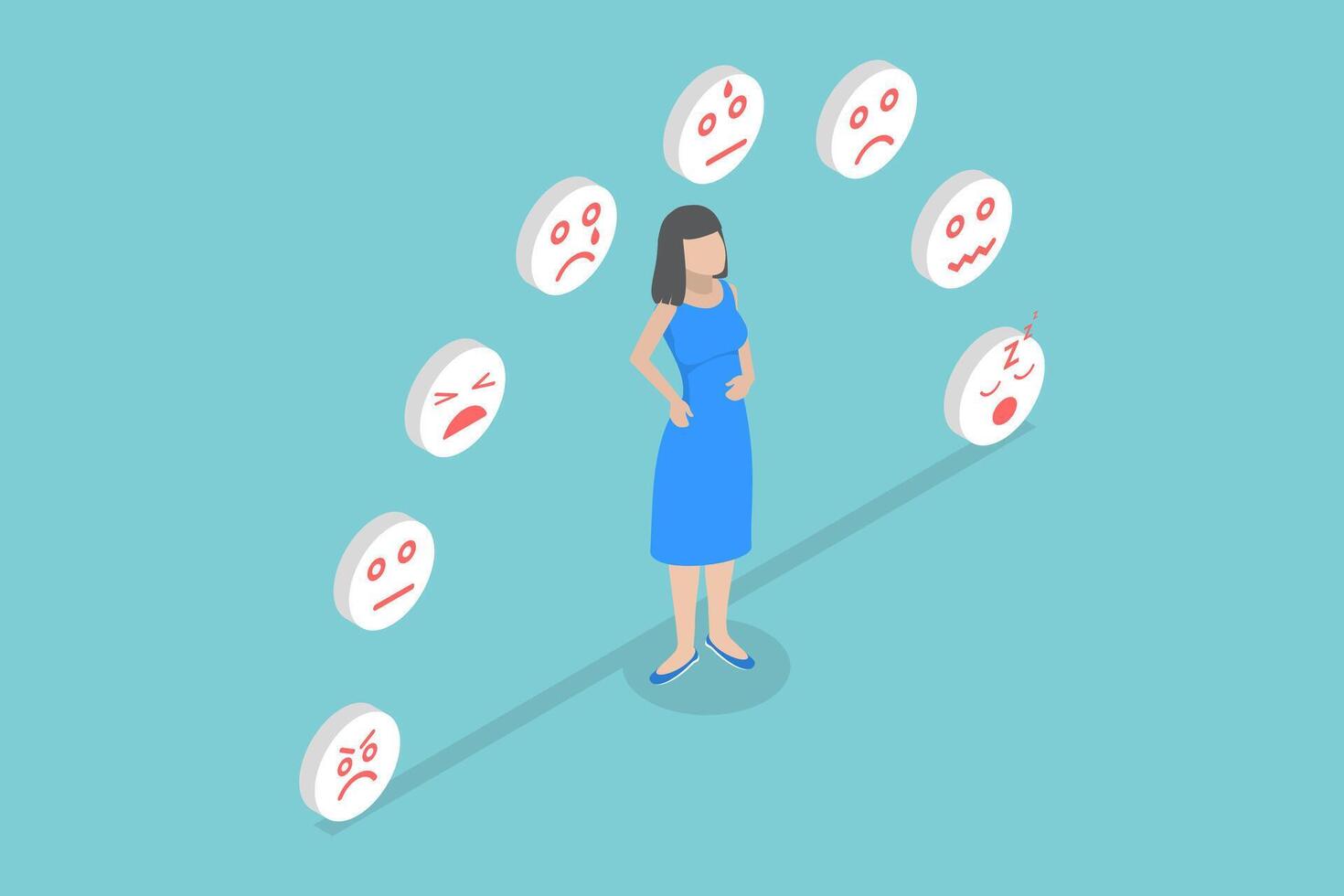 3D Isometric Flat Conceptual Illustration of Stages and Symptoms of Menopause vector