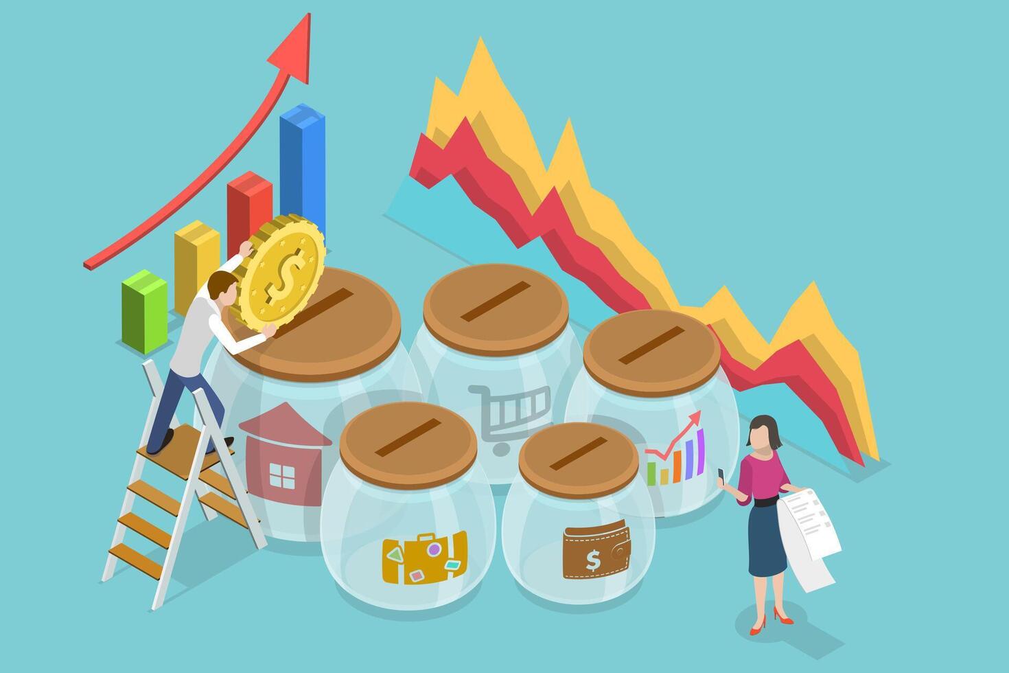 3D Isometric Flat Conceptual Illustration of Family Budget vector