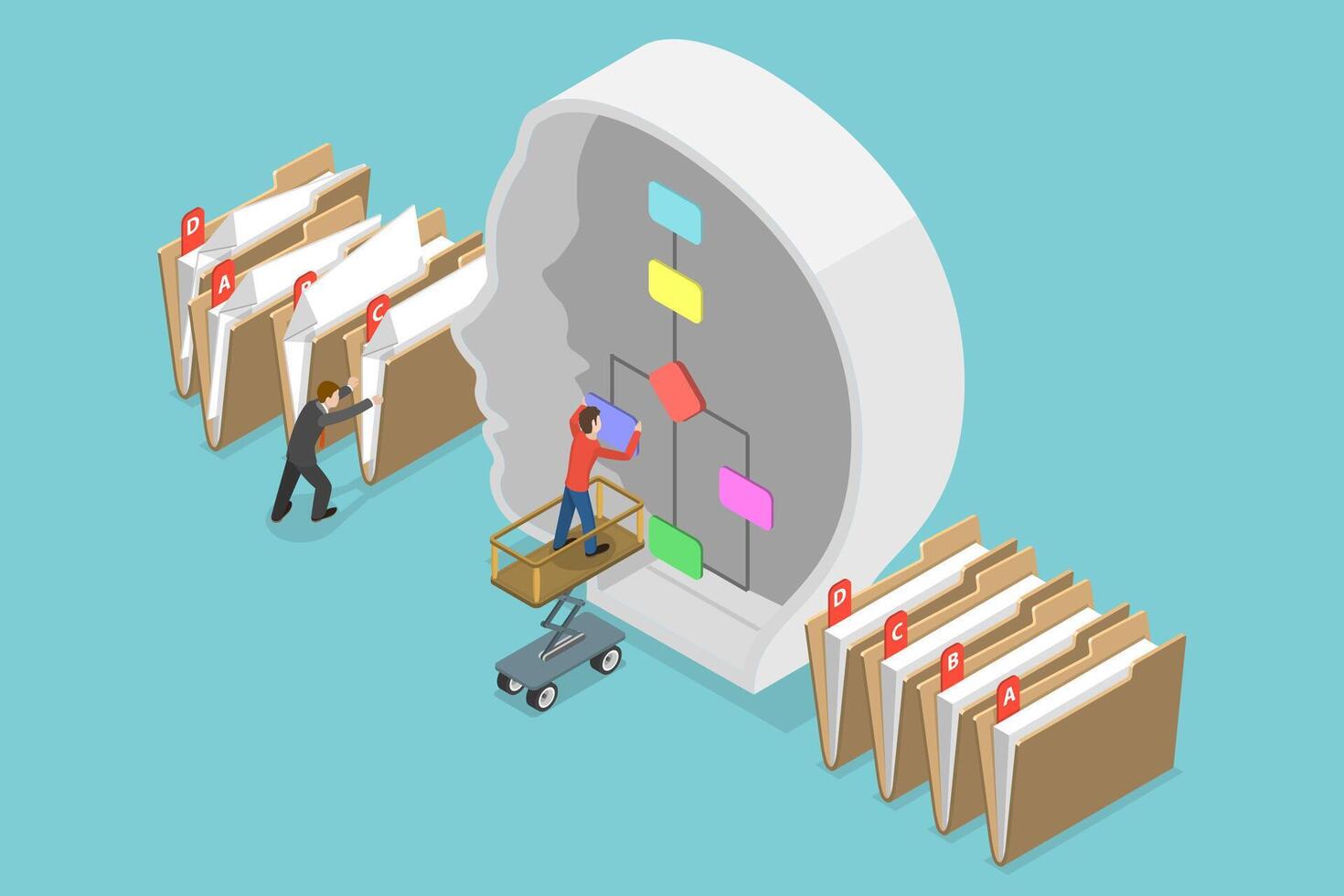 3D Isometric Flat Conceptual Illustration of Machine Learning vector
