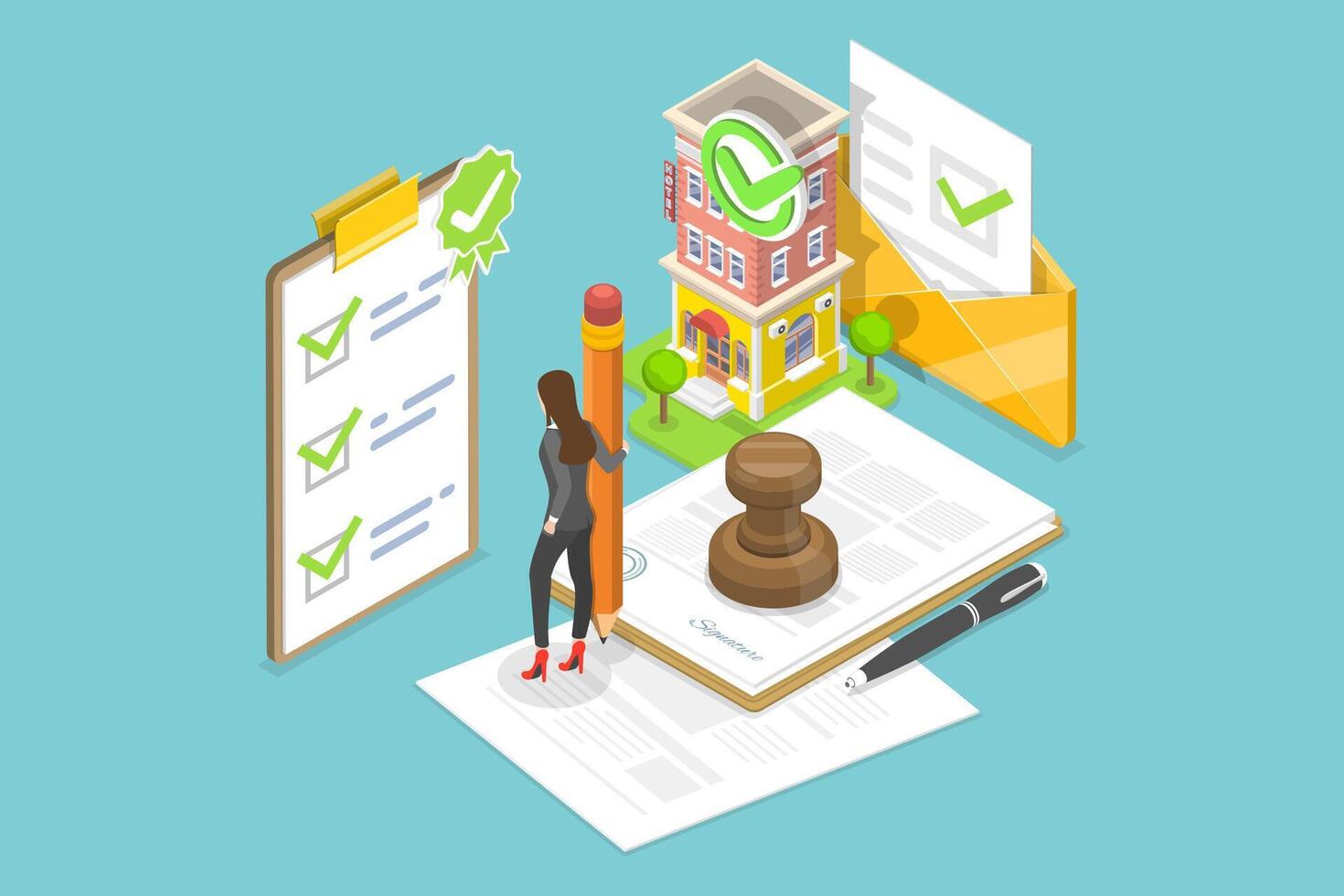 3D Isometric Flat Conceptual Illustration of Acquiring Permits vector