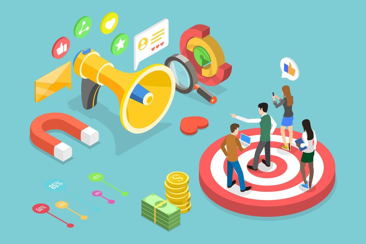 3D Isometric Flat Conceptual Illustration of Target Marketing vector
