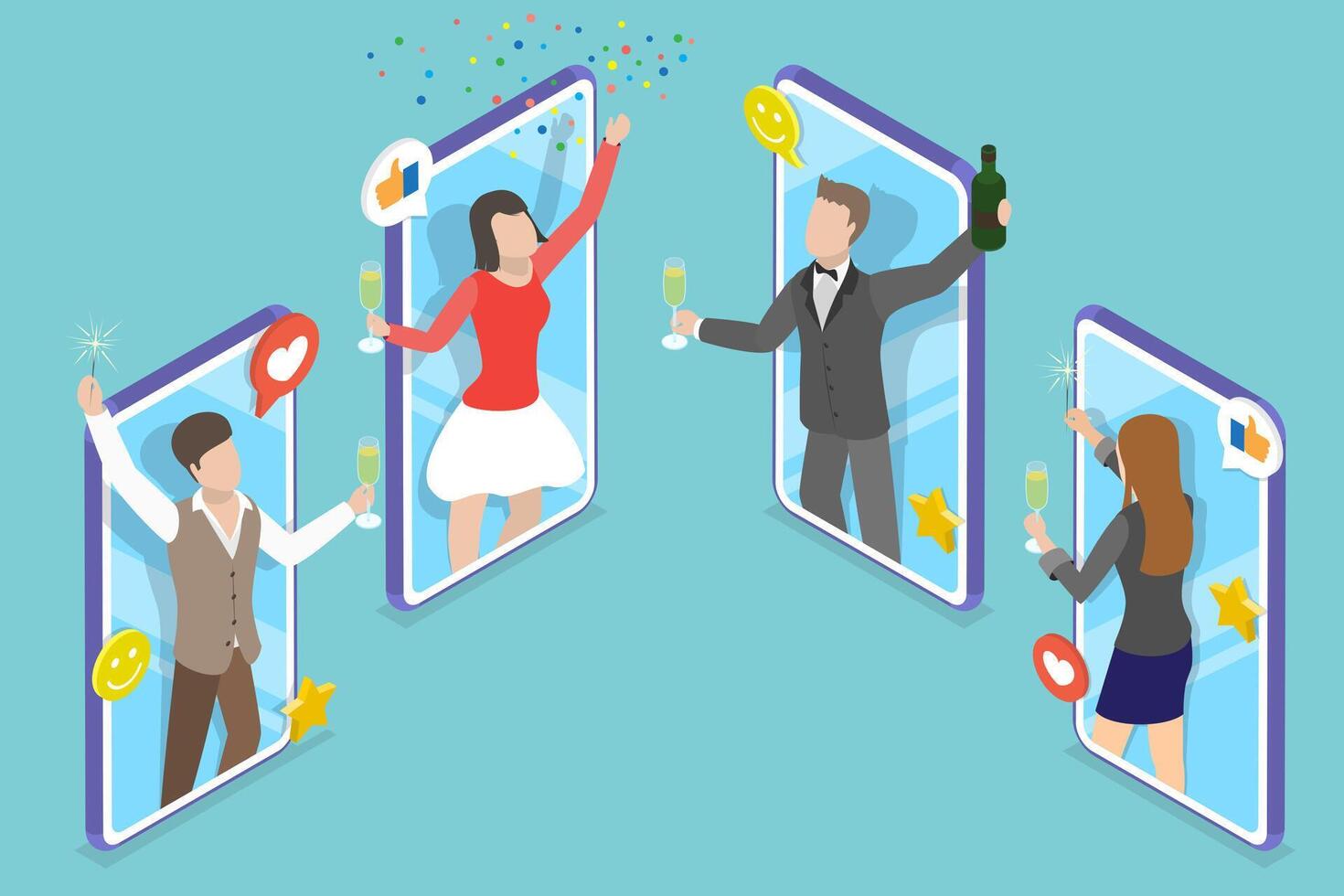 3D Isometric Flat Conceptual Illustration of Digital Party vector