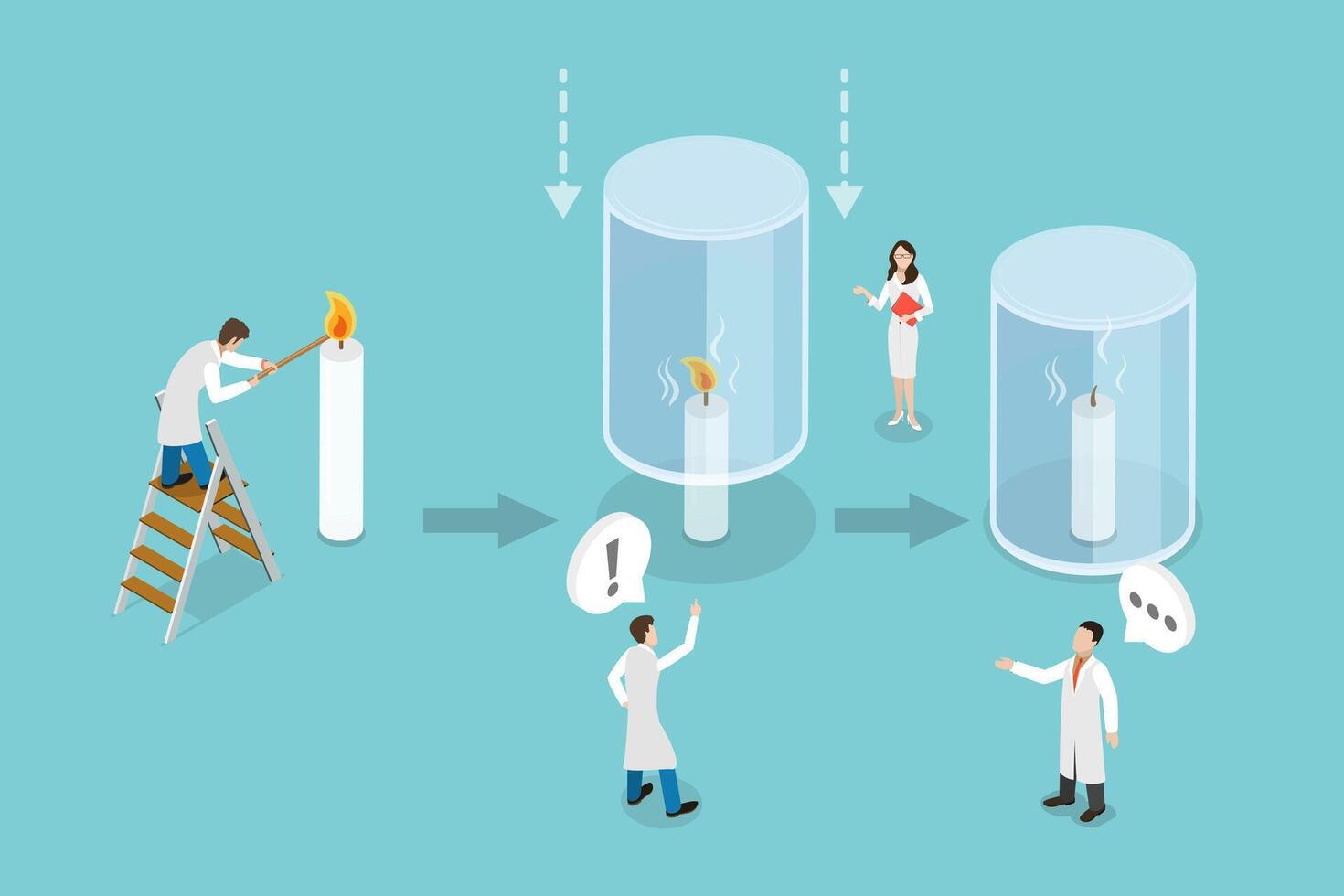 3D Isometric Flat Conceptual Illustration of Candle Burning Experiment vector