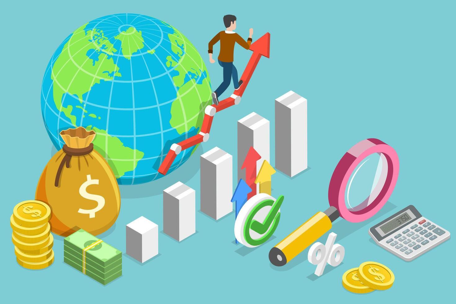 3D Isometric Flat Conceptual Illustration of GDP, Gross Domestic Product vector