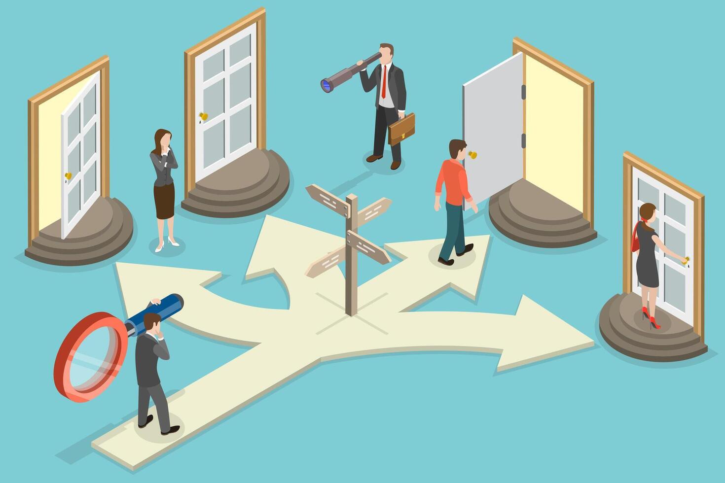 3D Isometric Flat Conceptual Illustration of Finding The Right Path vector