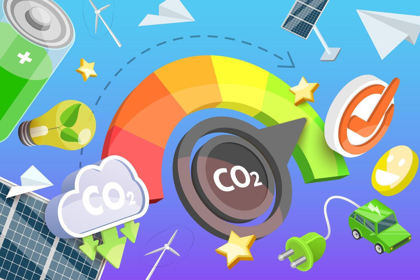 3D Conceptual Illustration of Carbon Emissions Cutting vector