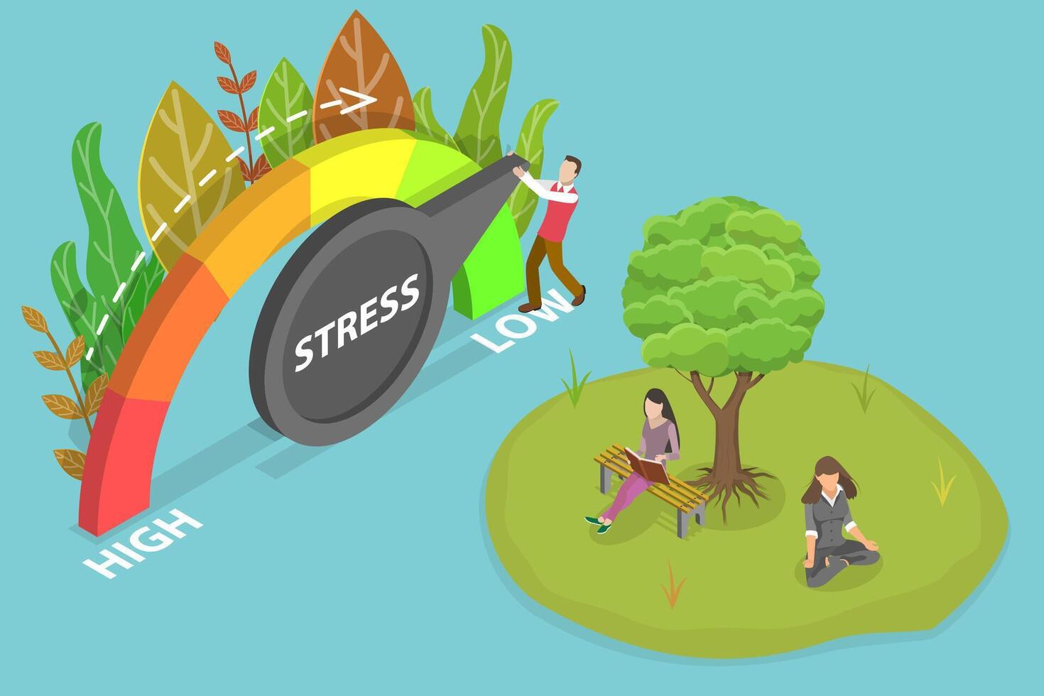 3D Isometric Flat Conceptual Illustration of Stress Level Reducing vector