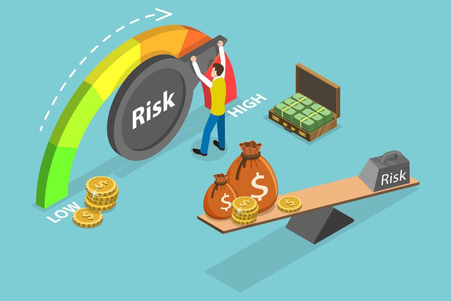 3D Isometric Flat Conceptual Illustration of Risk Benefit Ratio vector