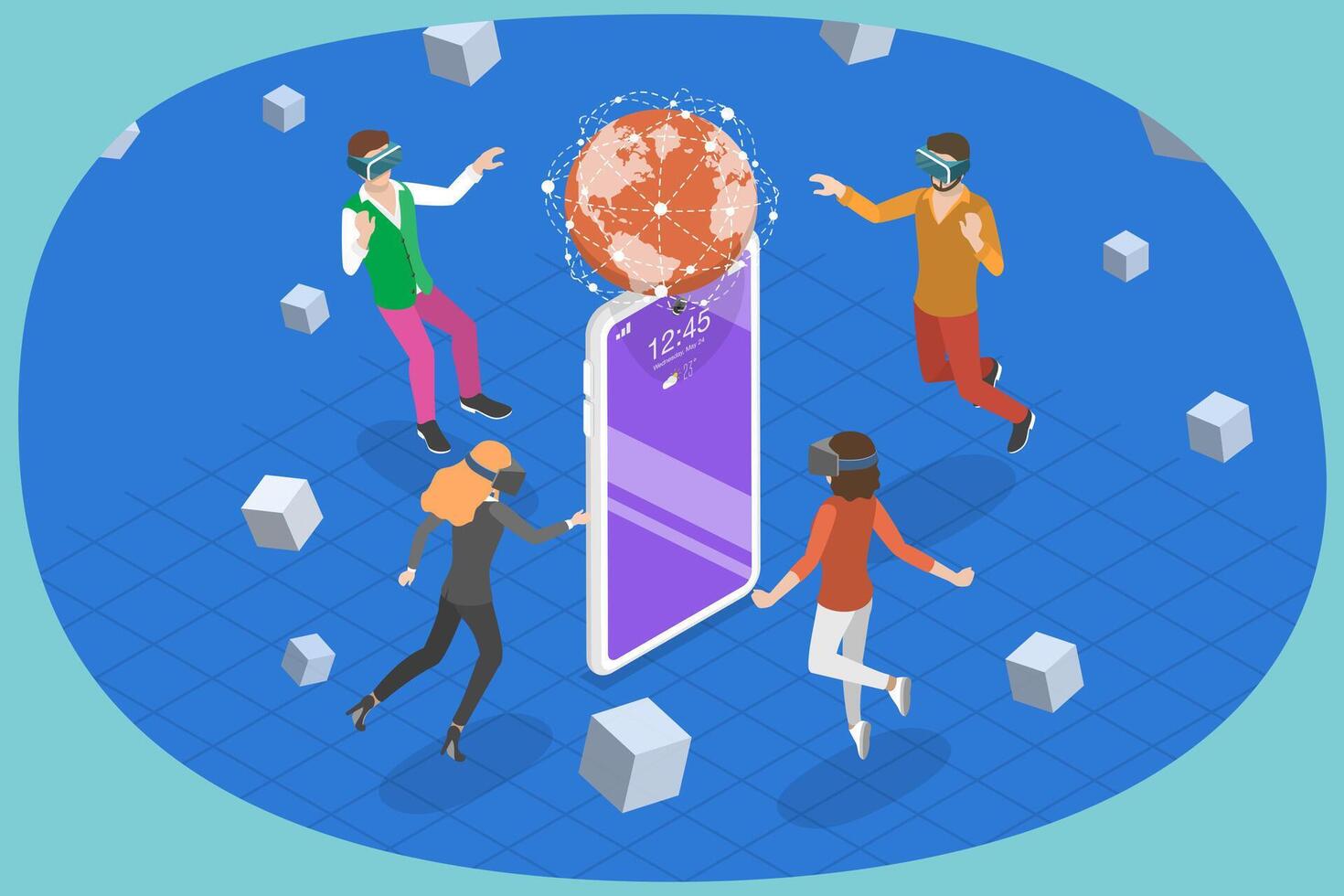 3D Isometric Flat Conceptual Illustration of Metaverse. vector