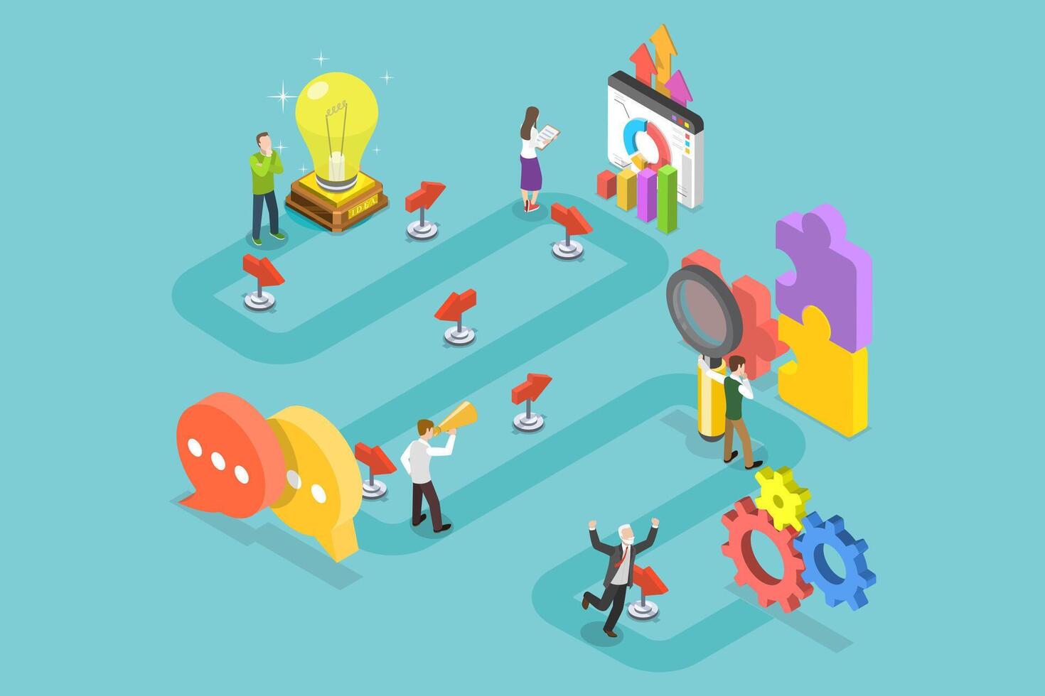 3D Isometric Flat Conceptual Illustration of Product Development Timeline vector