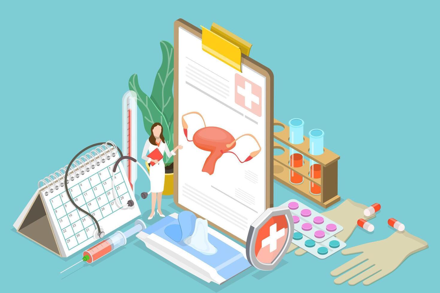 3D Isometric Flat Conceptual Illustration of Gynecology vector