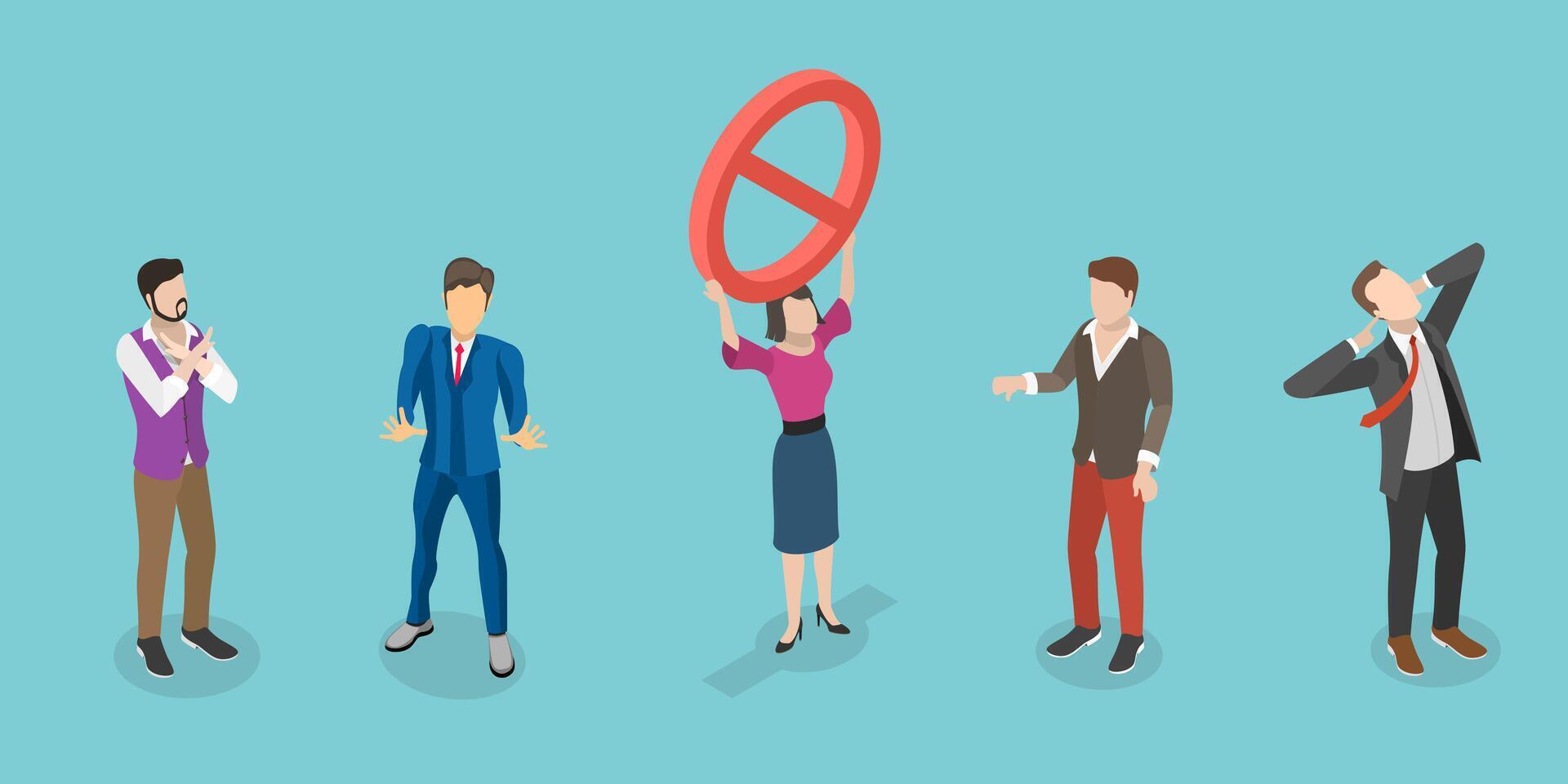 3D Isometric Flat Conceptual Illustration of Negative And Rejection Gestures vector