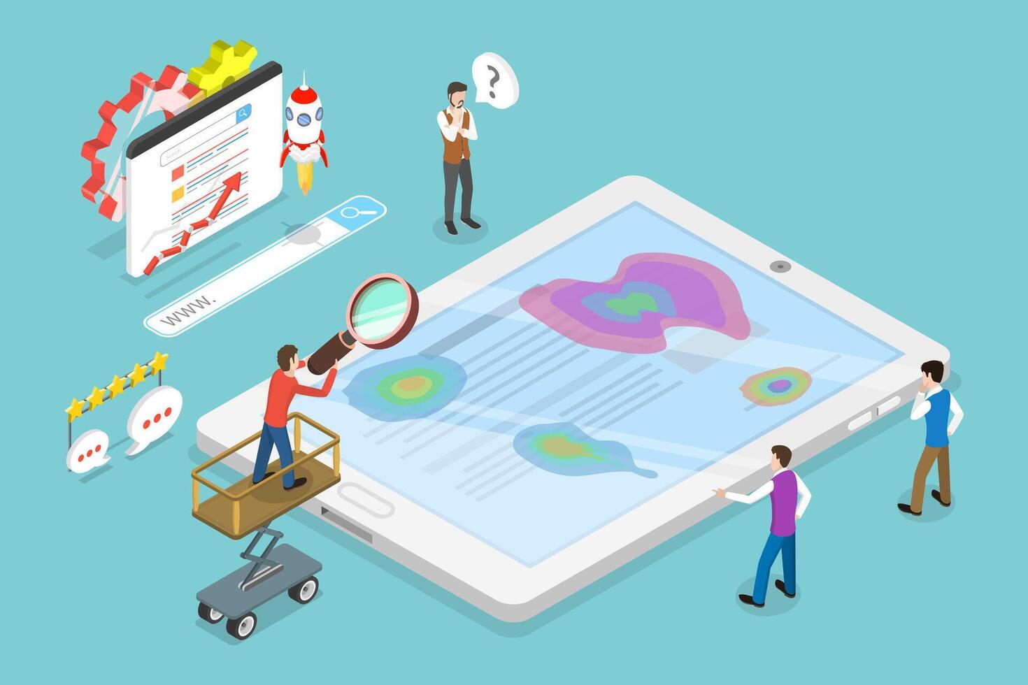 3D Isometric Flat Conceptual Illustration of Website Heatmap. vector