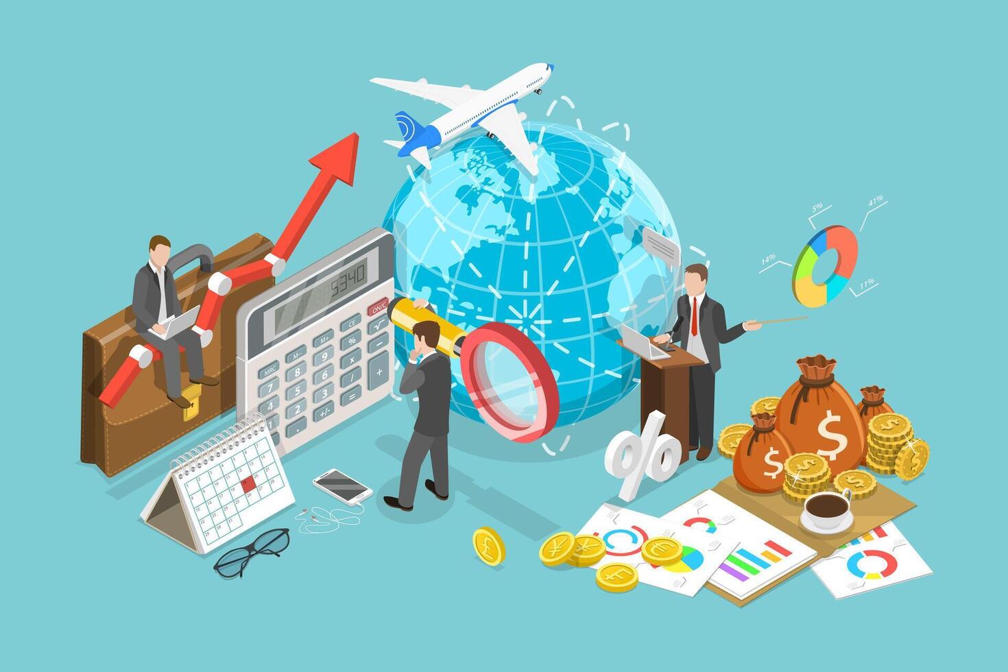 3D Isometric Flat Conceptual Illustration of Macroeconomics. vector