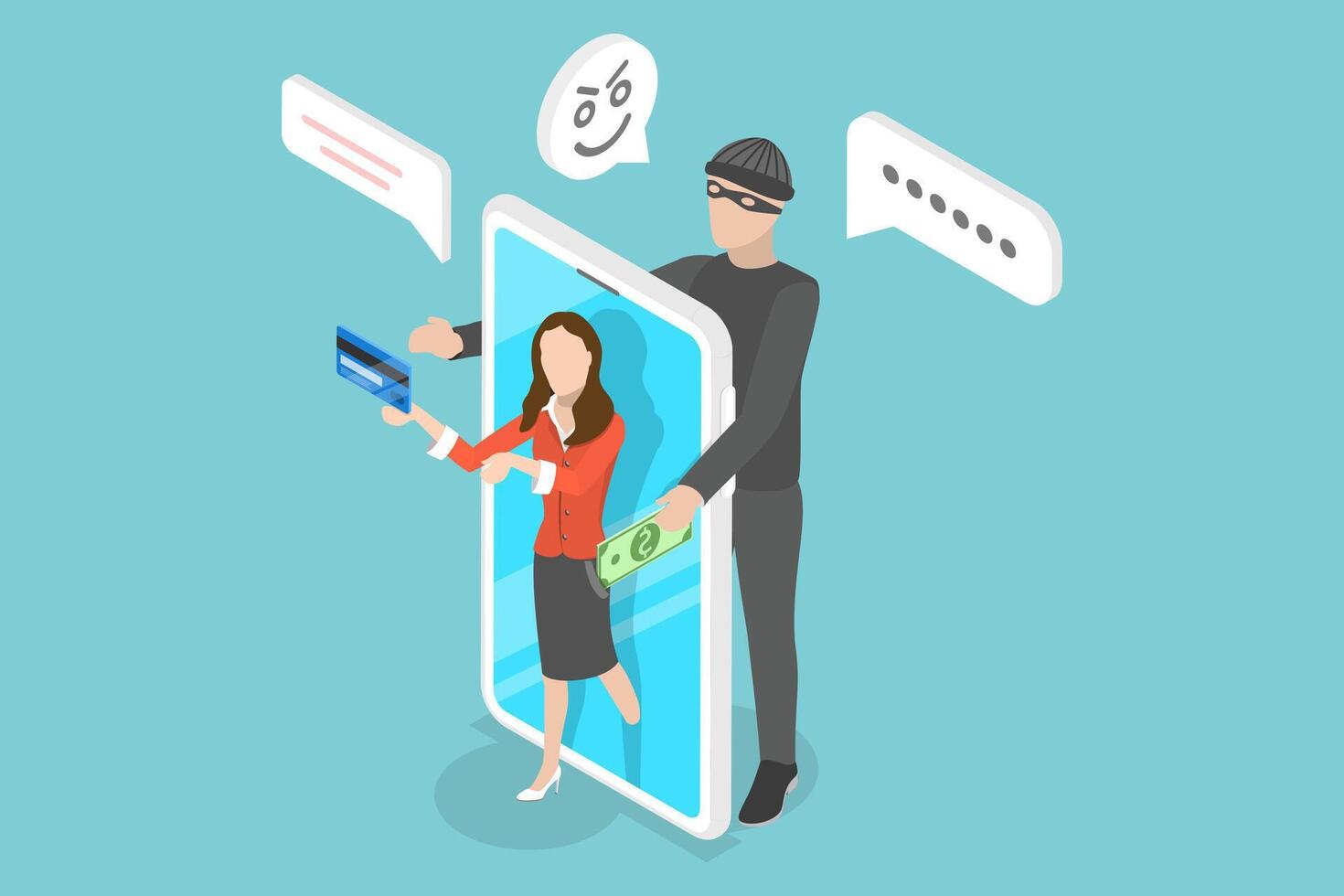 3D Isometric Flat Conceptual Illustration of Extortion Scams vector