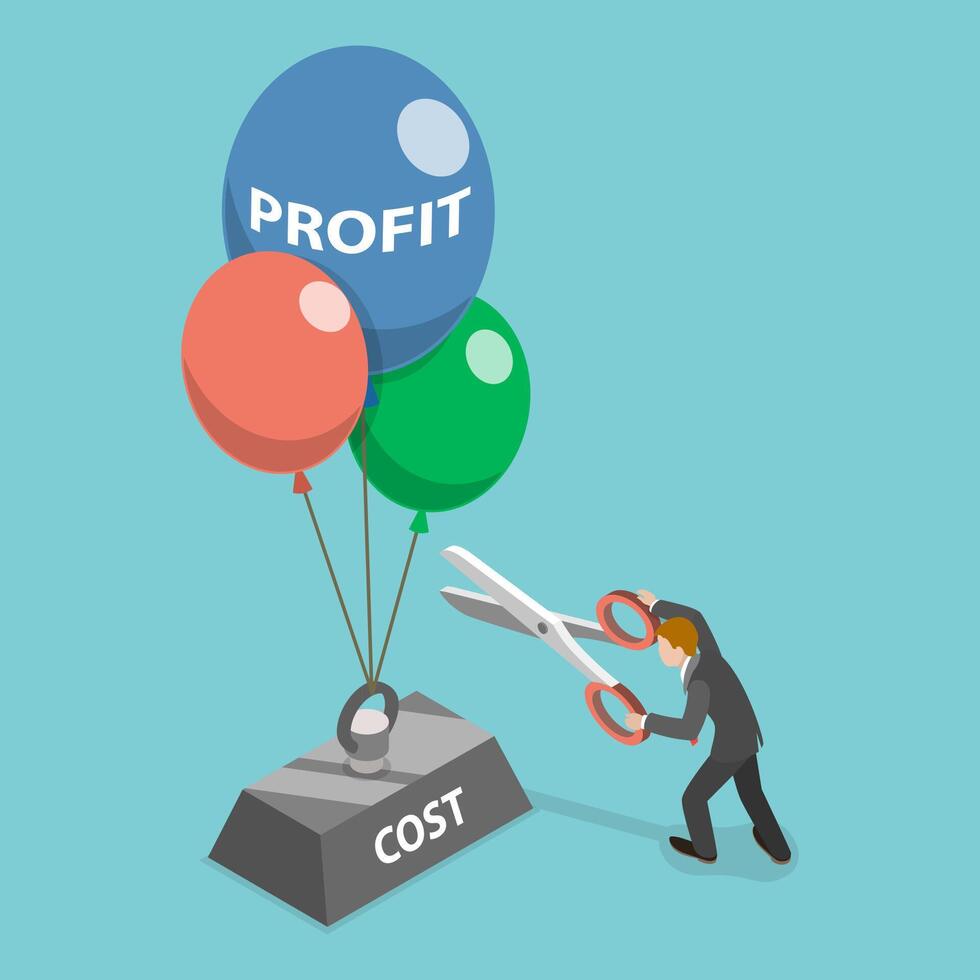 3D Isometric Flat Conceptual Illustration of Cost Reduction Strategy vector