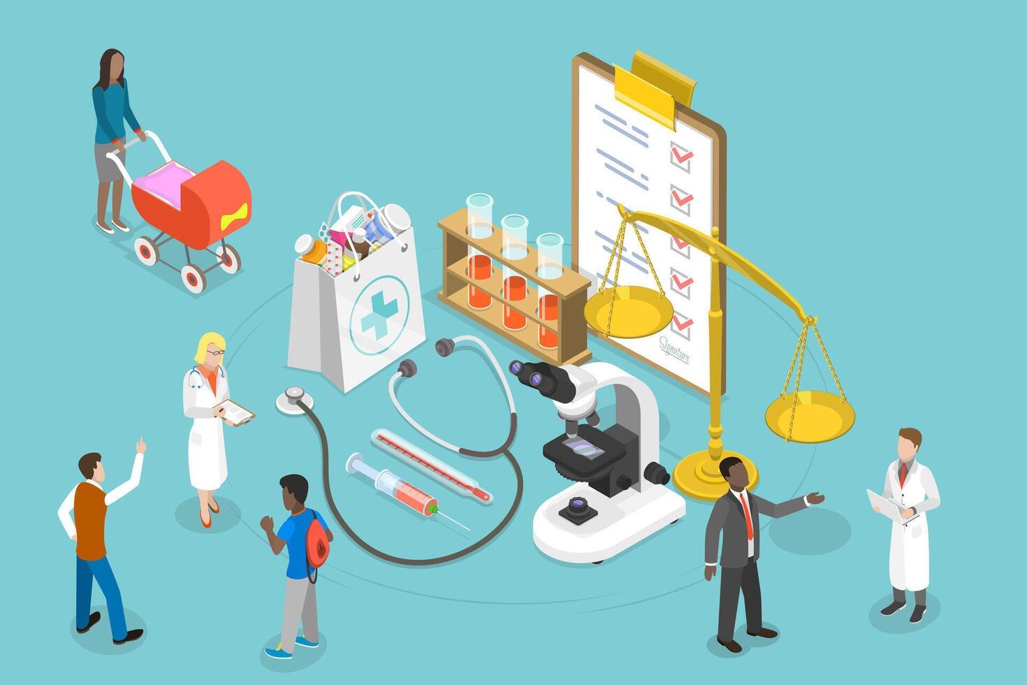 3D Isometric Flat Conceptual Illustration of Health Equity vector
