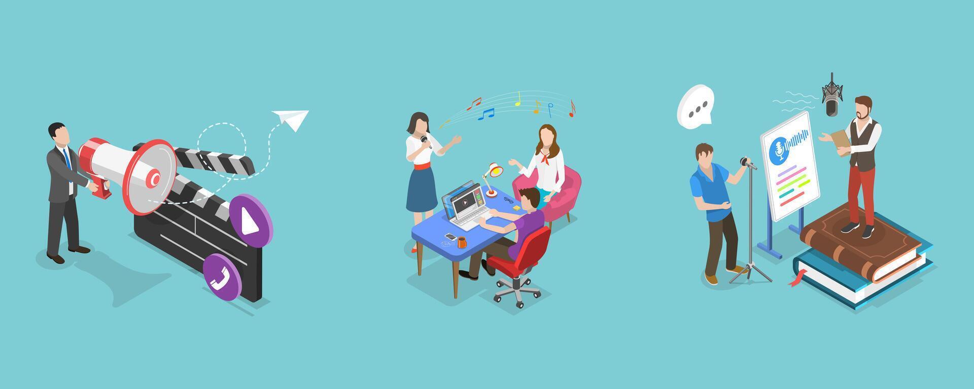 3D Isometric Flat Conceptual Illustration of Casting Calls vector