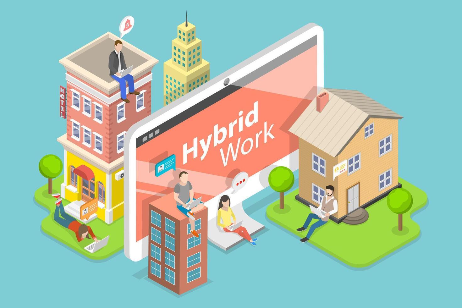 Conceptual Illustration of Hybrid Work. vector