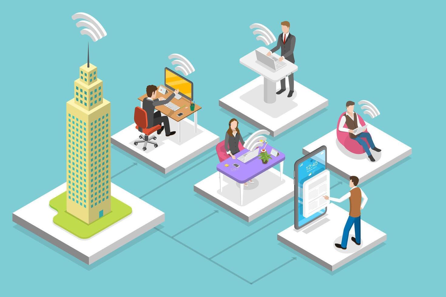 3D Isometric Flat Conceptual Illustration of Teleworking vector