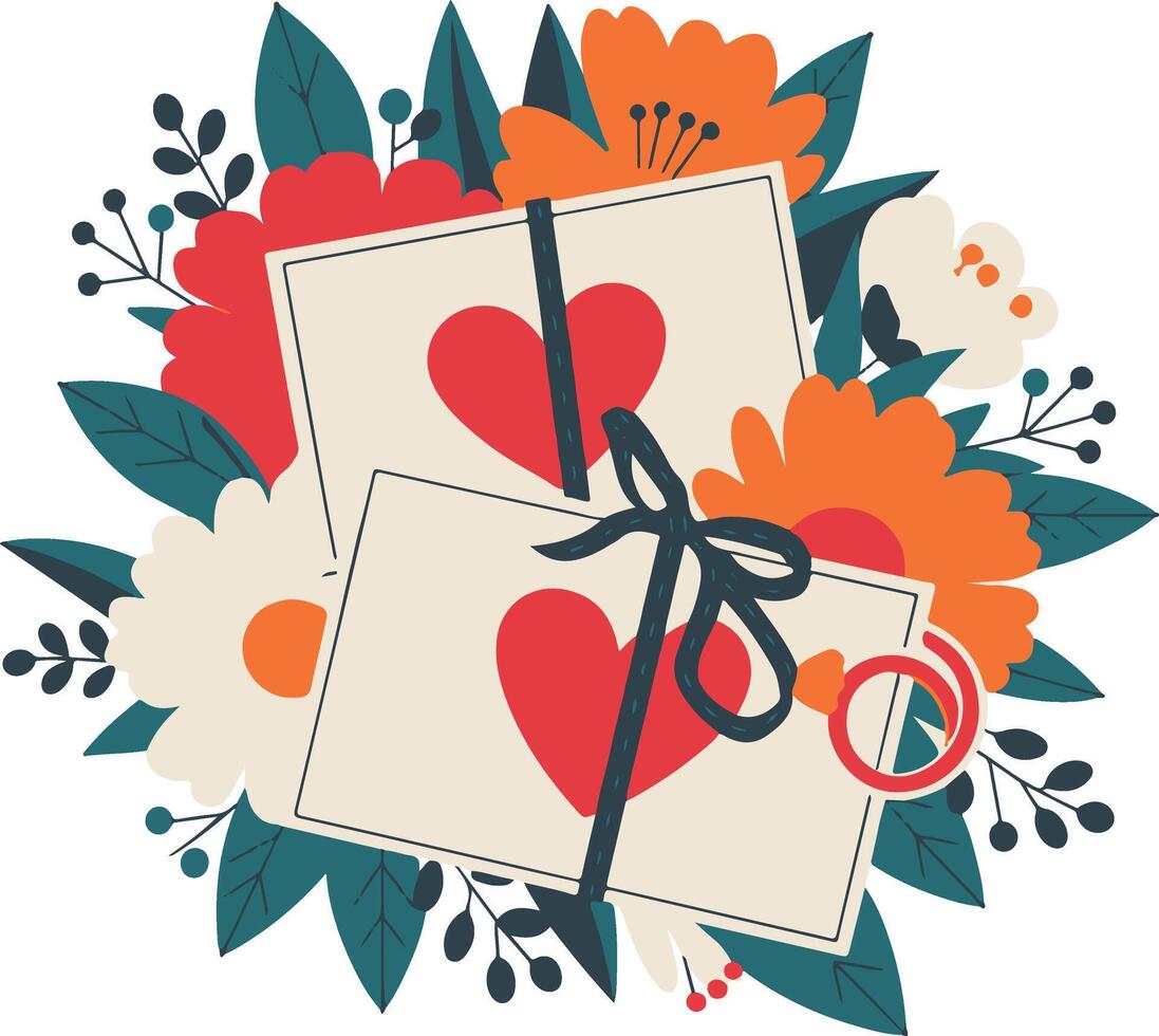 Two cards with hearts and flowers on them vector