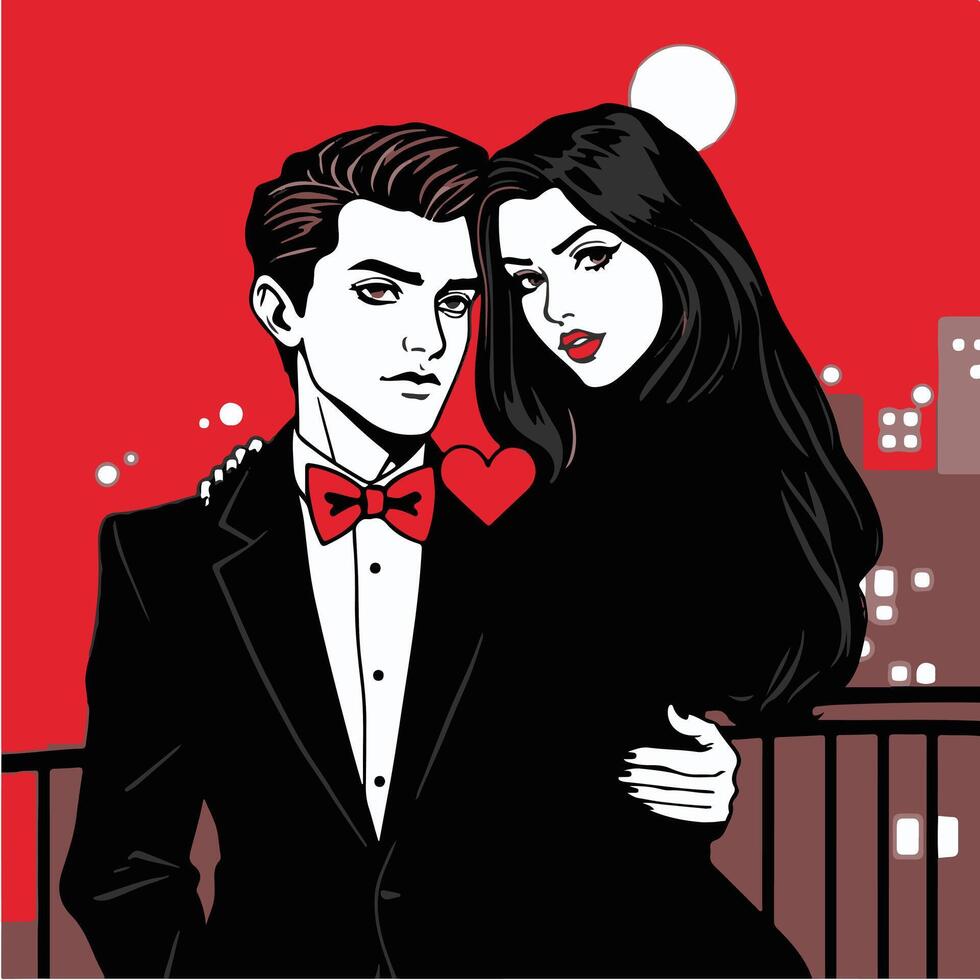 A man and woman in a suit and tie standing on a rooftop vector