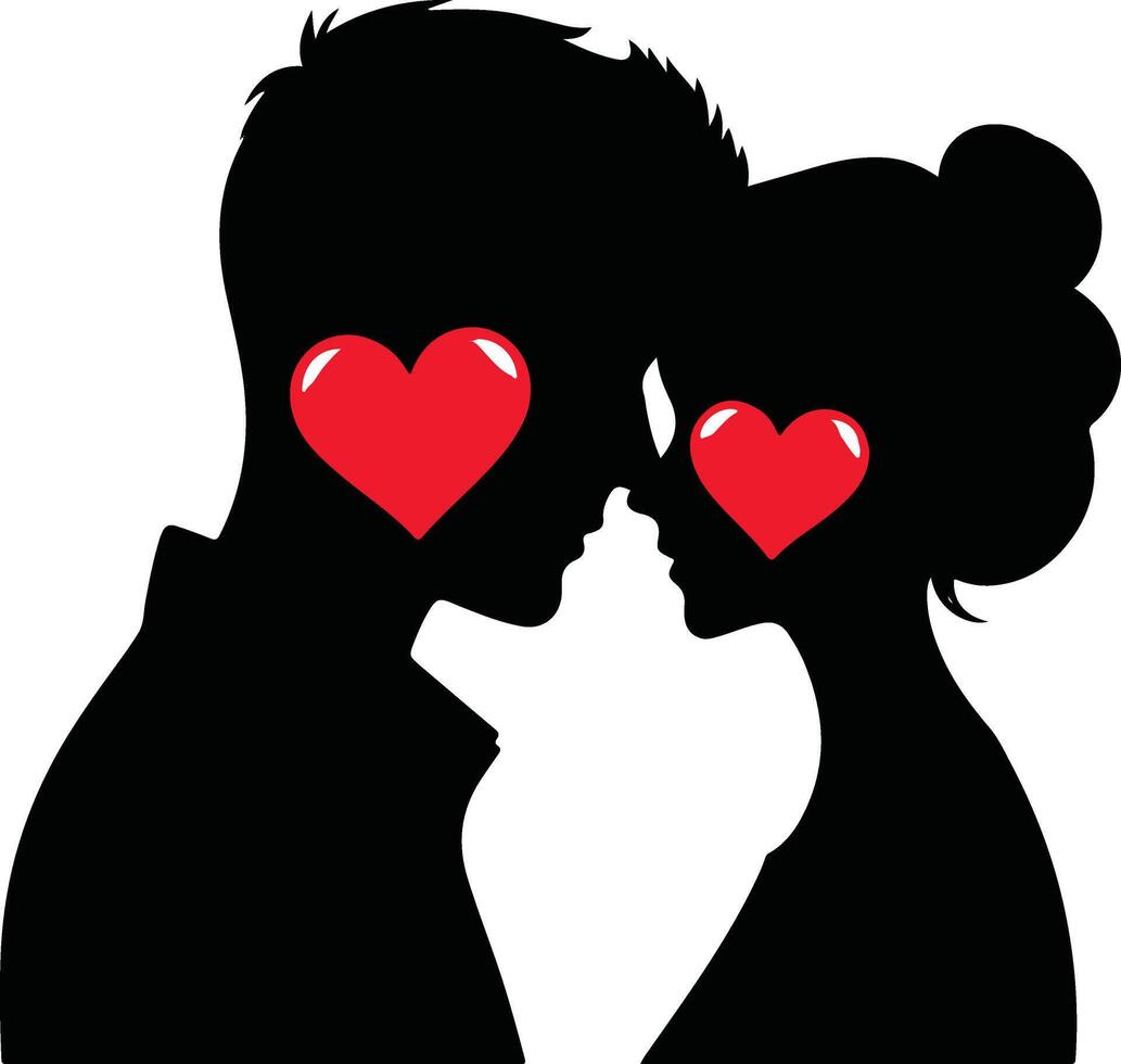 A couple is silhouetted against a white background with hearts on their faces vector