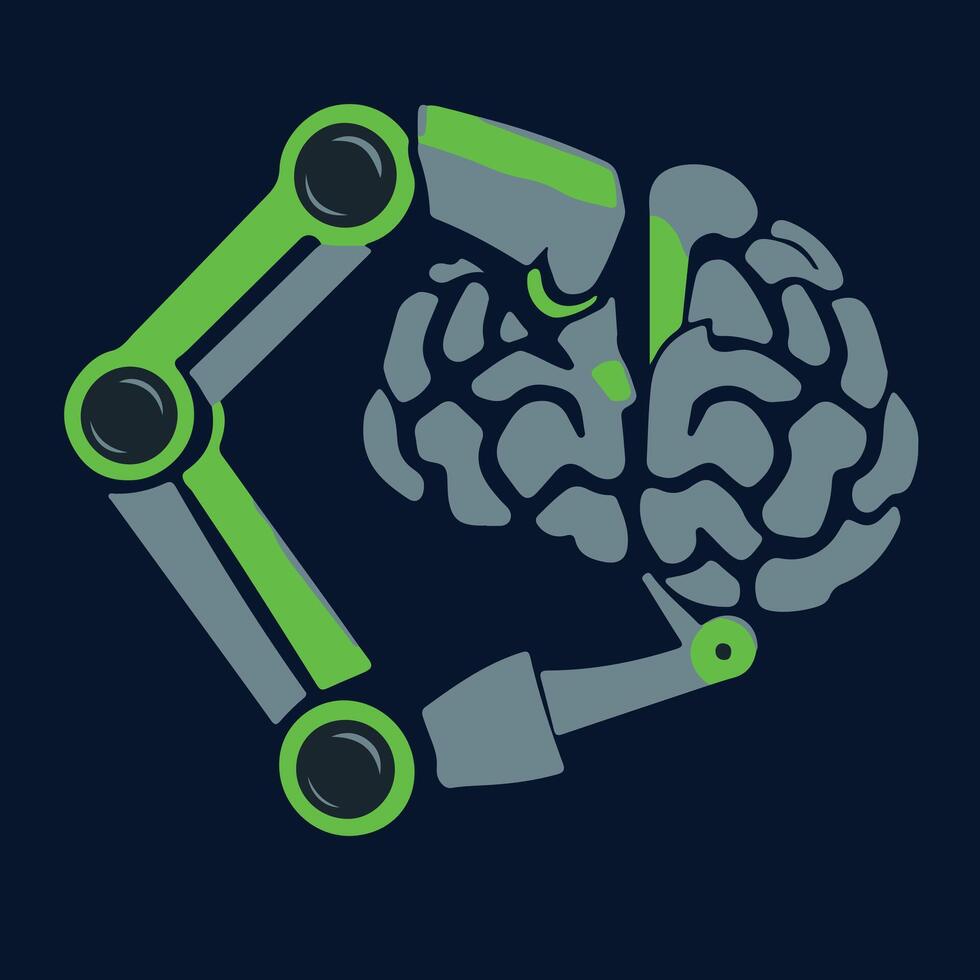 A robot arm holding a brain in its hand vector
