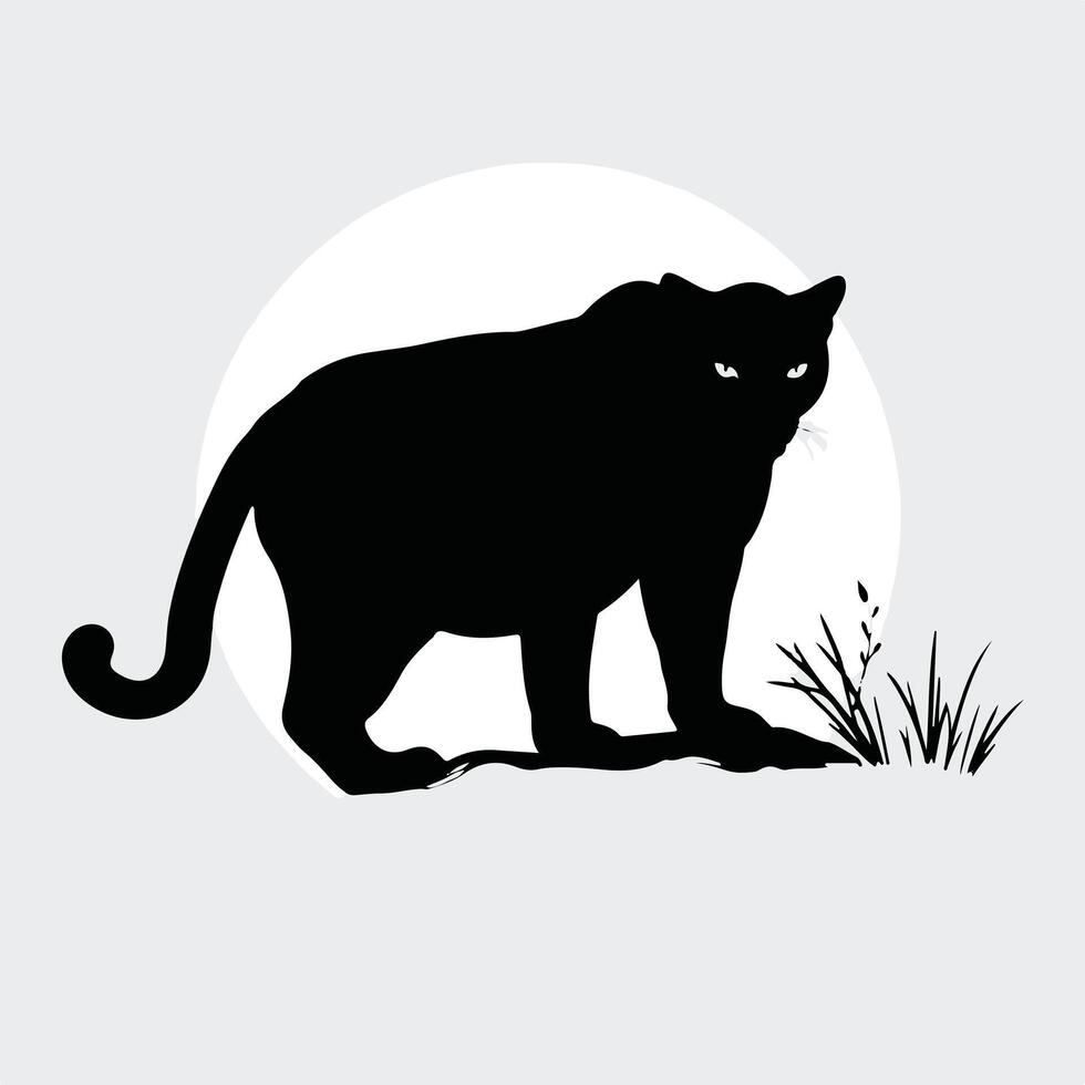 A black panther standing on the ground with grass in the background vector