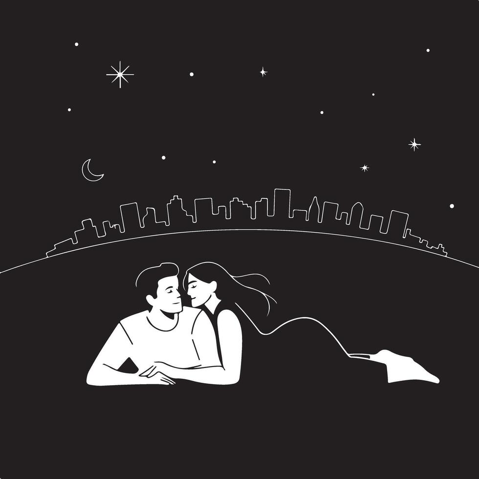 Couple lying on the ground with city skyline in the background vector